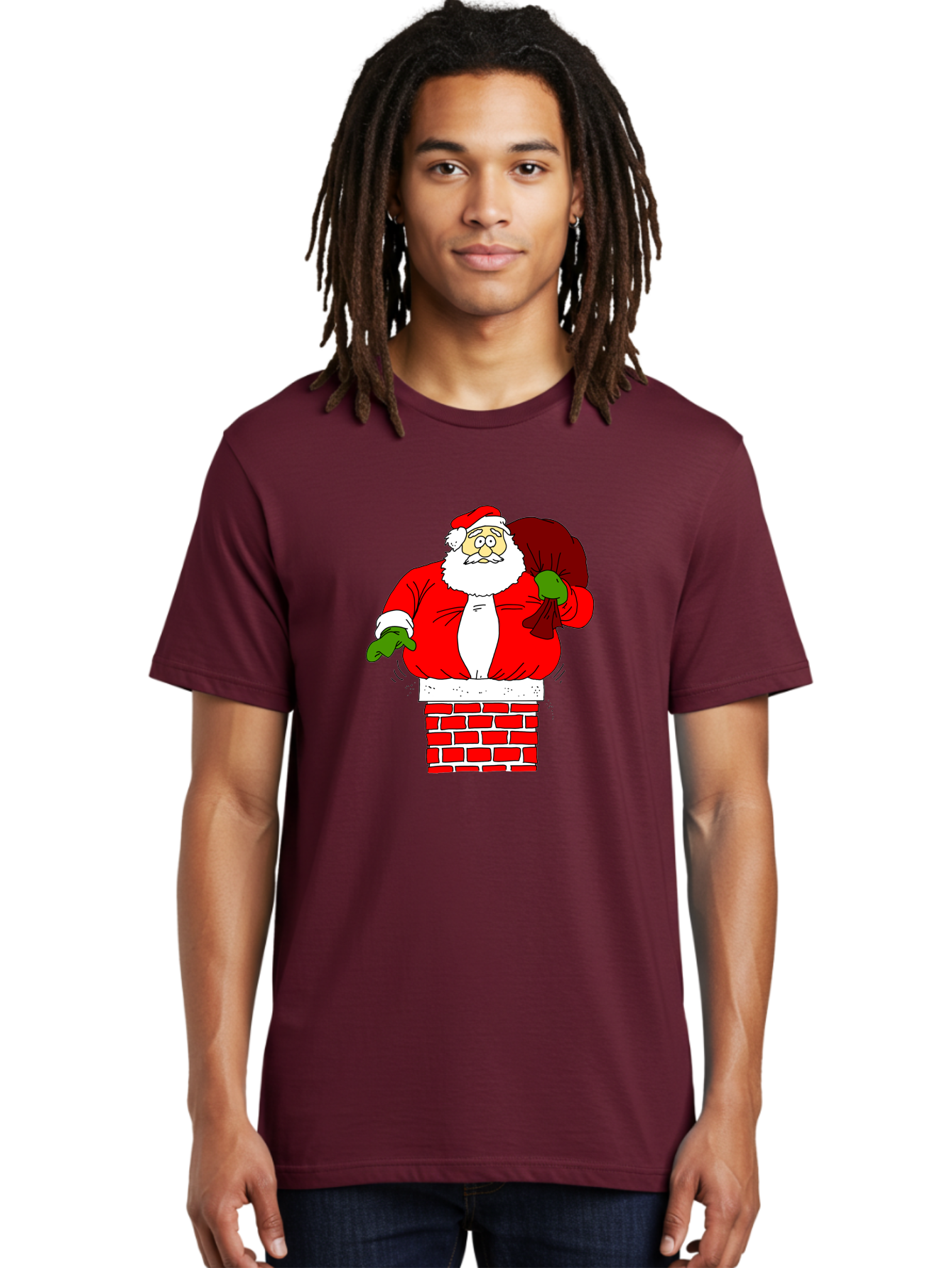 Santa-Claus Men'S Graphic Tee, 100% Cotton, Comfortable Casual Summer Wear, Machine Washable, Santa Claus Emerging From A Chimney, Christmas Magic, Festive Season, Holiday Cheer, Jolly Old Man, Gift Giving, Red Suit, White Beard, -  Aaa118