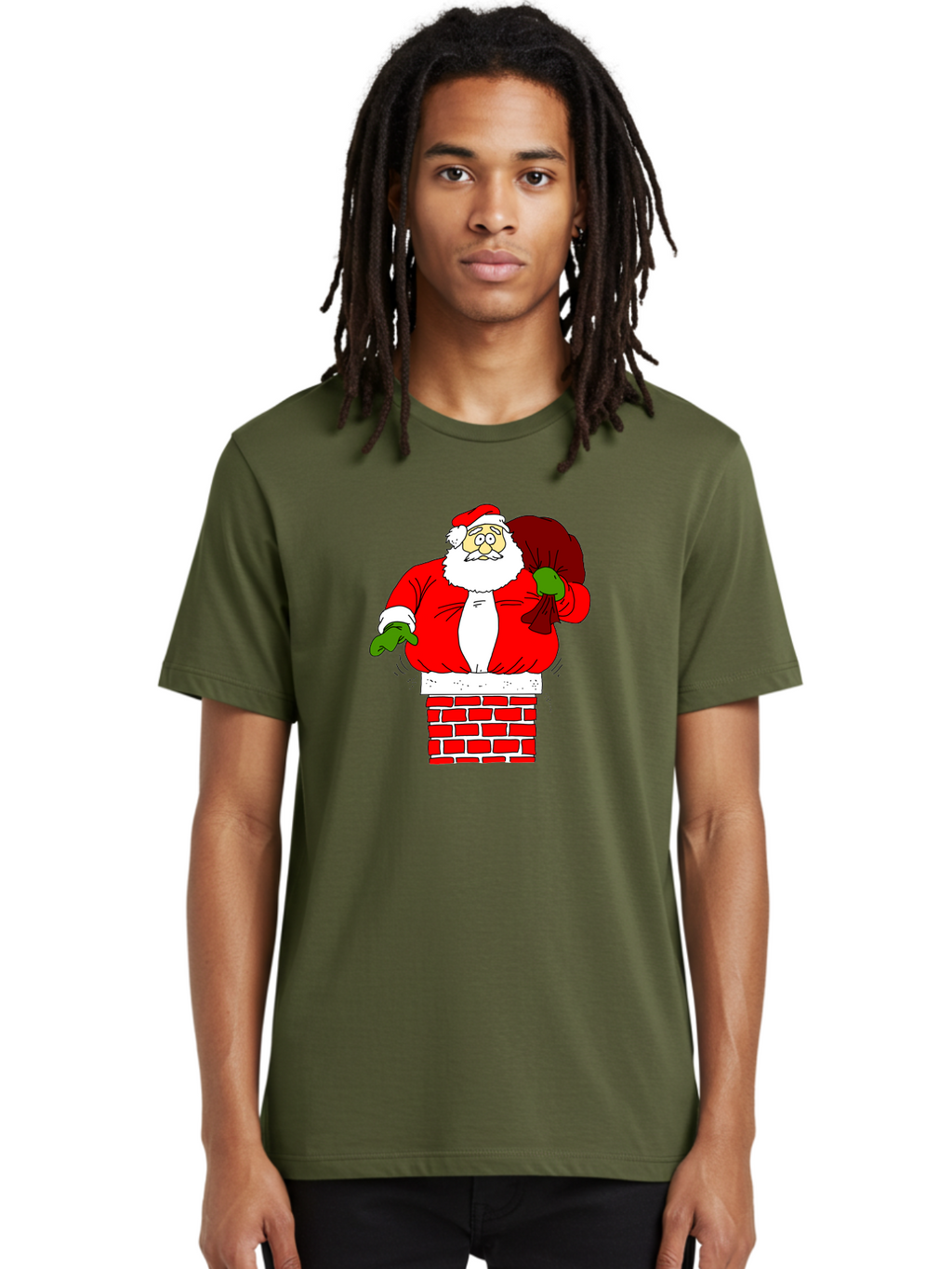 Santa-Claus Men'S Graphic Tee, 100% Cotton, Comfortable Casual Summer Wear, Machine Washable, Santa Claus Emerging From A Chimney, Christmas Magic, Festive Season, Holiday Cheer, Jolly Old Man, Gift Giving, Red Suit, White Beard, -  Aaa118