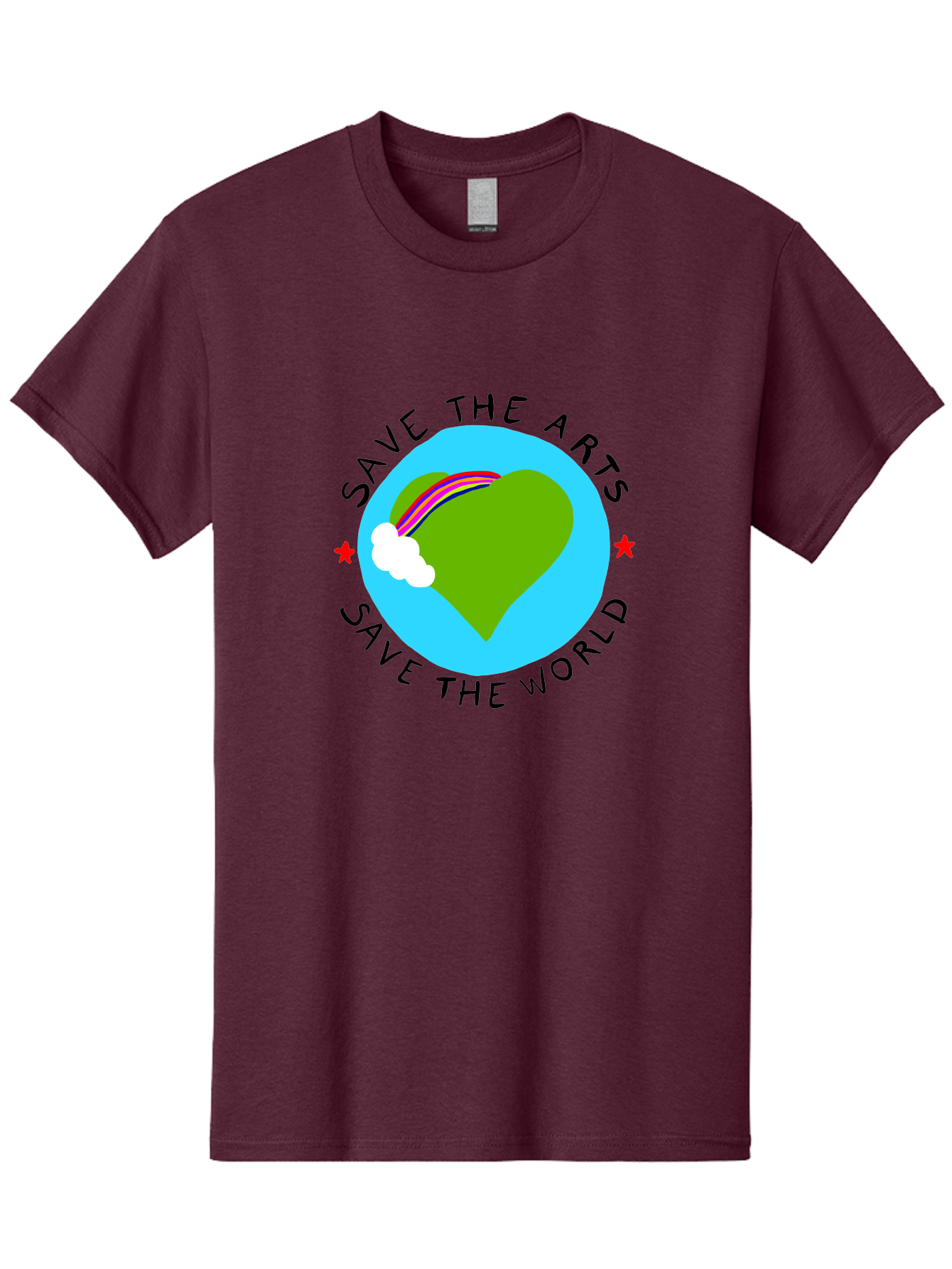 Save-The-Arts-Save-The-World Men'S Graphic Tee, 100% Cotton, Comfortable Casual Summer Wear, Machine Washable, Heart-Shaped Earth, Rainbow, Cloud, Save The Arts, Save The World, Creative Expression, Artistic Activism, -  Aaa120