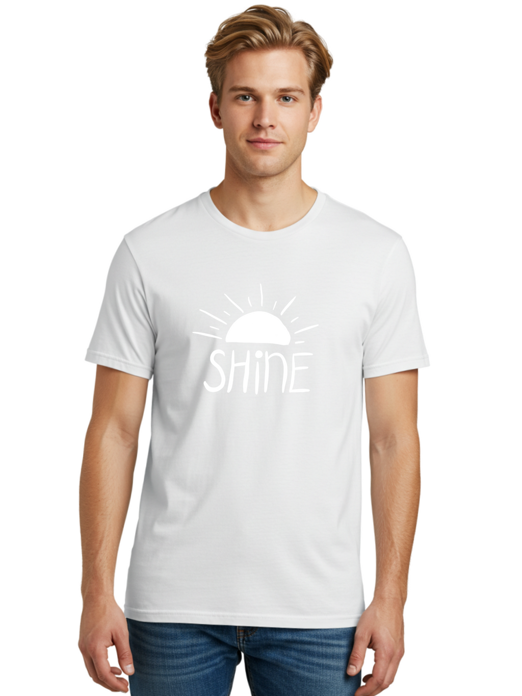 Shine Men'S Graphic Tee, 100% Cotton, Comfortable Casual Summer Wear, Machine Washable, Shine, Positivity, Motivation, Inspirational Quote, Happiness, Encouragement, Uplifting Message, Optimism Symbol -  Aaa122