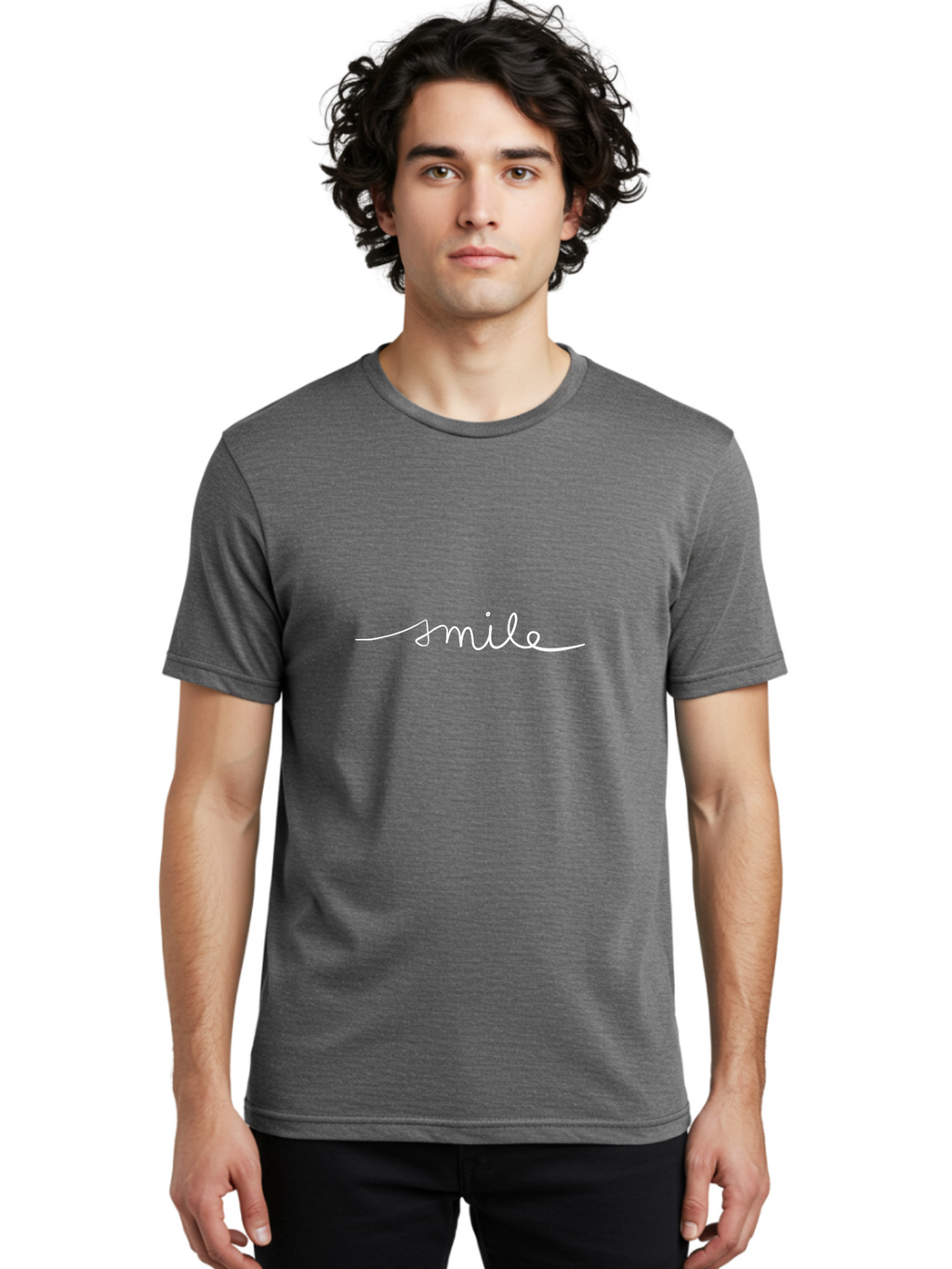 Smile Men'S Graphic Tee, 100% Cotton, Comfortable Casual Summer Wear, Machine Washable, Smile, Positivity, Happiness, Joyful Emotions, Uplifting Vibes, Feel-Good Atmosphere, Handwritten Text, Friendly Tone, Good Vibes, Welcoming Message -  Aaa125