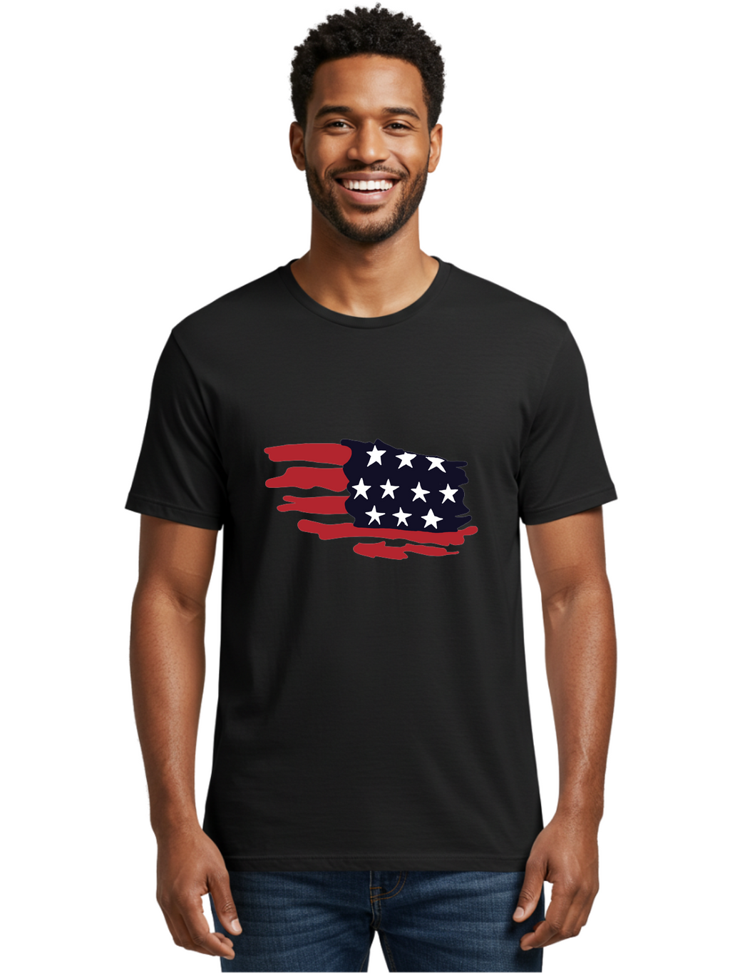 Stars-And-Stripes Men'S Graphic Tee, 100% Cotton, Comfortable Casual Summer Wear, Machine Washable, American Flag, Red And White Stripes, White Stars, Patriotic Symbol, Us National Flag, Freedom Representation, Abstract Design, -  Aaa126