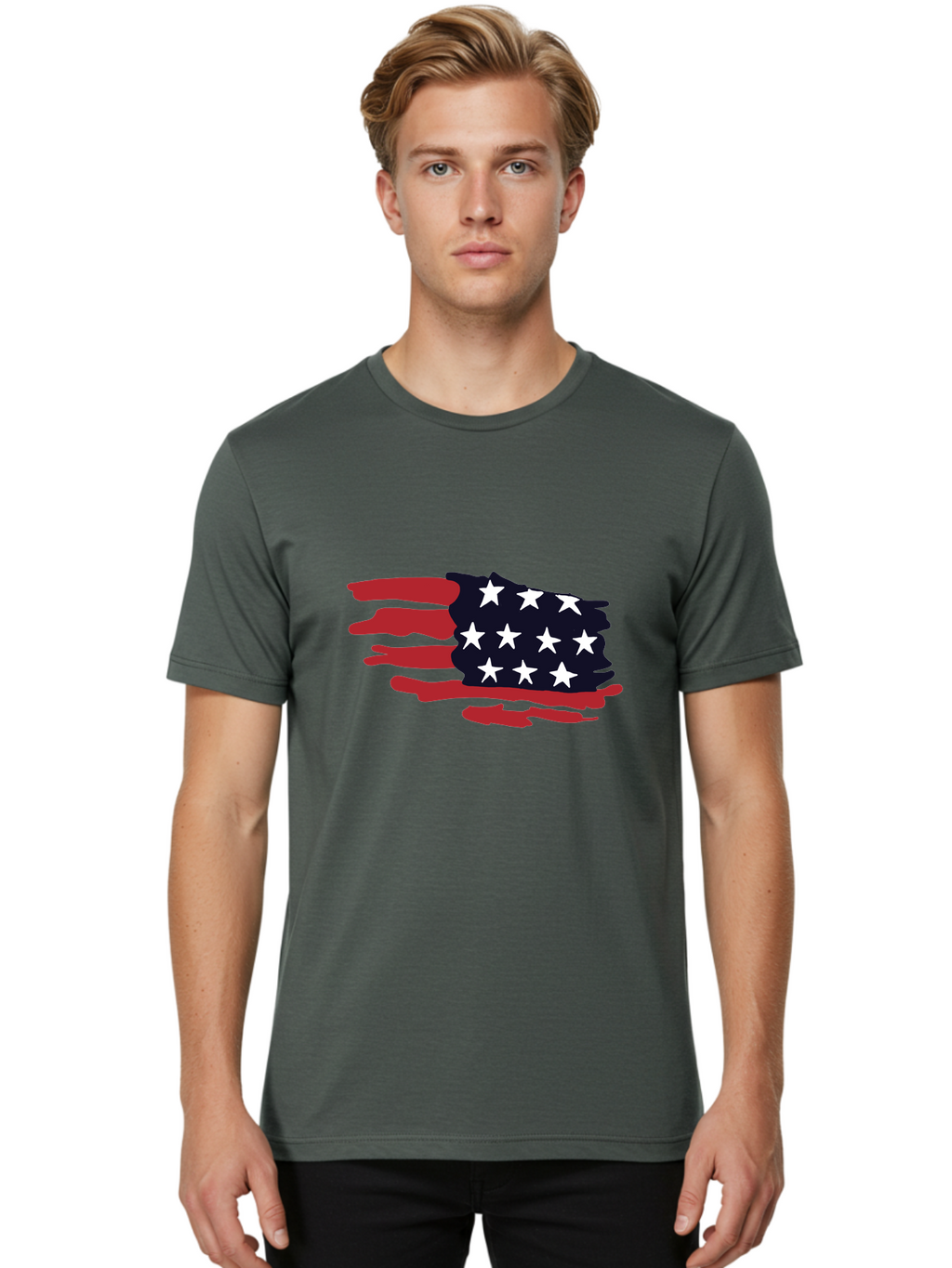 Stars-And-Stripes Men'S Graphic Tee, 100% Cotton, Comfortable Casual Summer Wear, Machine Washable, American Flag, Red And White Stripes, White Stars, Patriotic Symbol, Us National Flag, Freedom Representation, Abstract Design, -  Aaa126