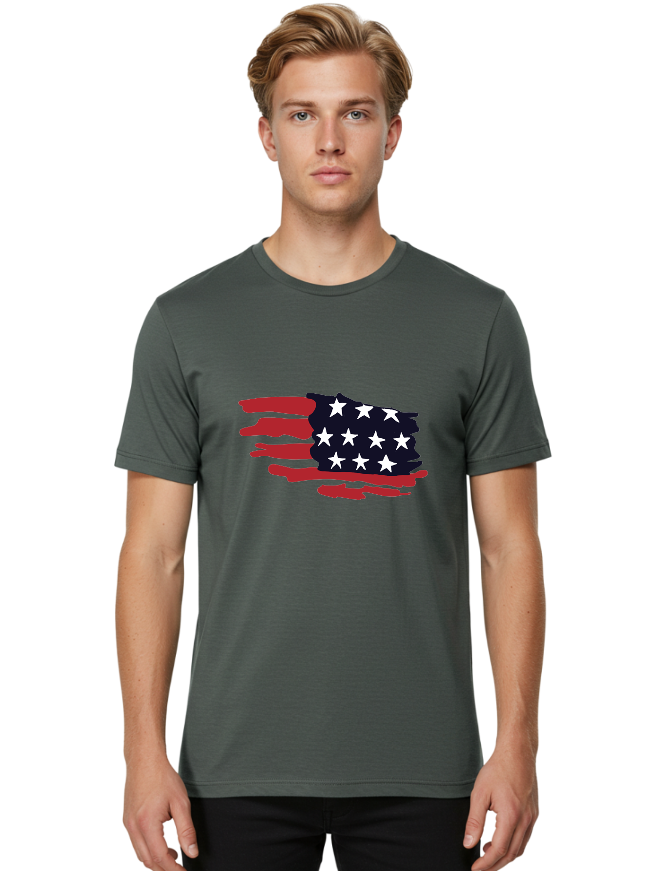 Stars-And-Stripes Men'S Graphic Tee, 100% Cotton, Comfortable Casual Summer Wear, Machine Washable, American Flag, Red And White Stripes, White Stars, Patriotic Symbol, Us National Flag, Freedom Representation, Abstract Design, -  Aaa126