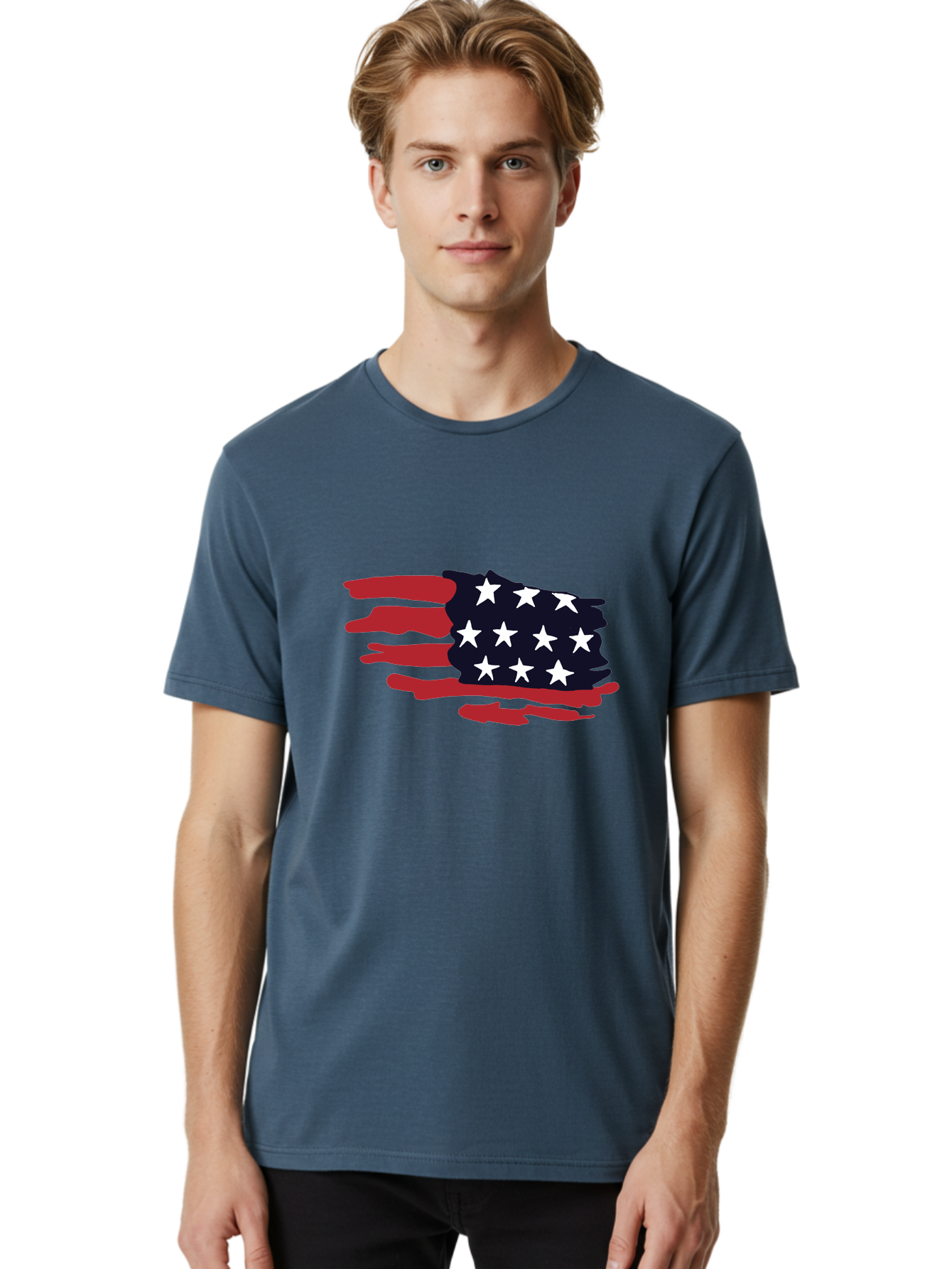 Stars-And-Stripes Men'S Graphic Tee, 100% Cotton, Comfortable Casual Summer Wear, Machine Washable, American Flag, Red And White Stripes, White Stars, Patriotic Symbol, Us National Flag, Freedom Representation, Abstract Design, -  Aaa126