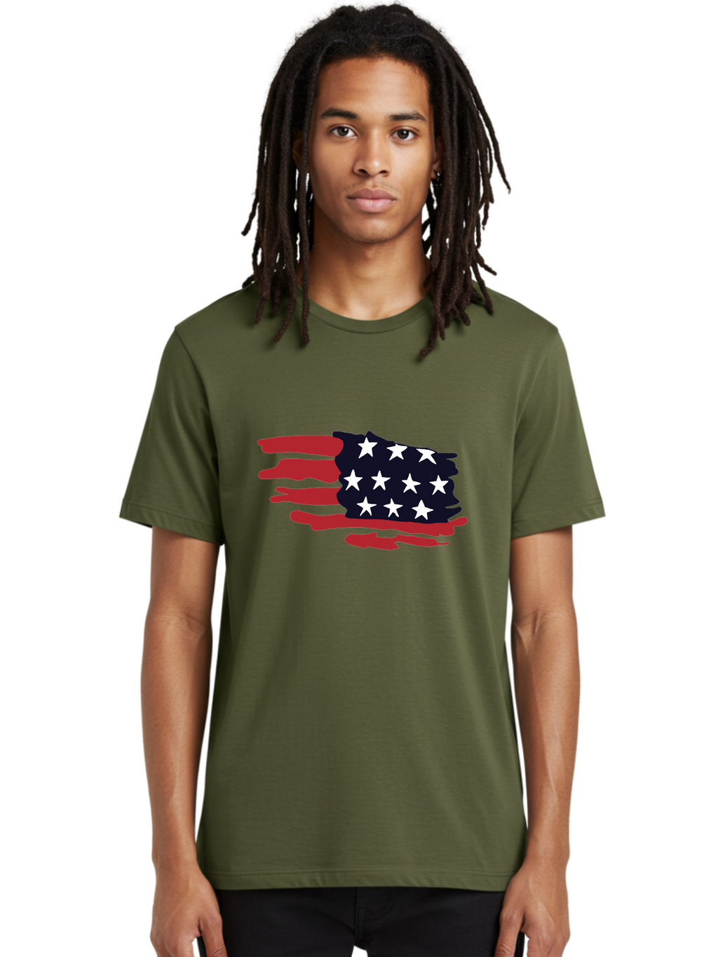 Stars-And-Stripes Men'S Graphic Tee, 100% Cotton, Comfortable Casual Summer Wear, Machine Washable, American Flag, Red And White Stripes, White Stars, Patriotic Symbol, Us National Flag, Freedom Representation, Abstract Design, -  Aaa126