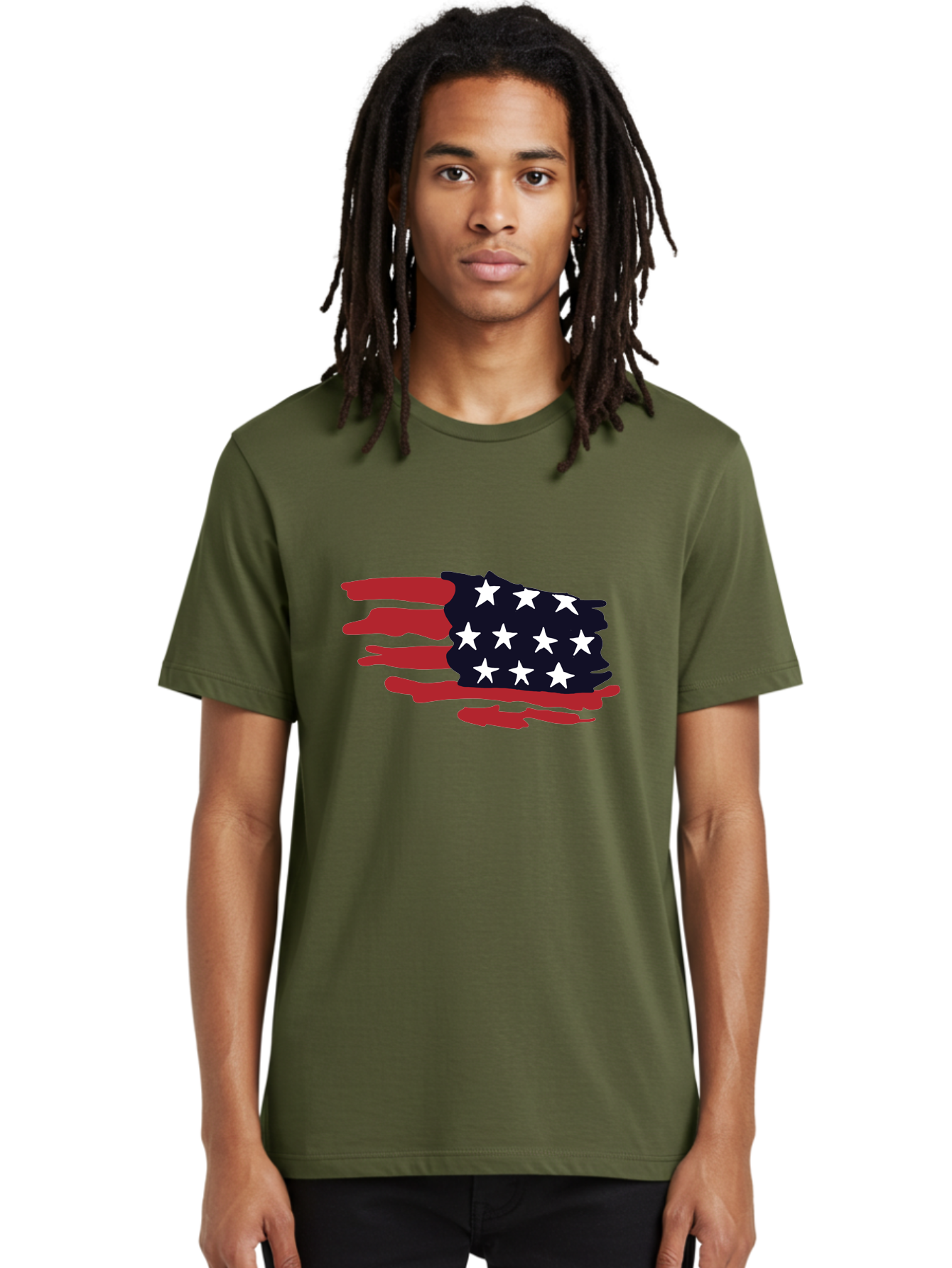Stars-And-Stripes Men'S Graphic Tee, 100% Cotton, Comfortable Casual Summer Wear, Machine Washable, American Flag, Red And White Stripes, White Stars, Patriotic Symbol, Us National Flag, Freedom Representation, Abstract Design, -  Aaa126