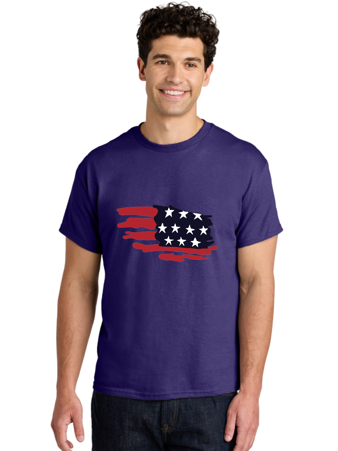 Stars-And-Stripes Men'S Graphic Tee, 100% Cotton, Comfortable Casual Summer Wear, Machine Washable, American Flag, Red And White Stripes, White Stars, Patriotic Symbol, Us National Flag, Freedom Representation, Abstract Design, -  Aaa126