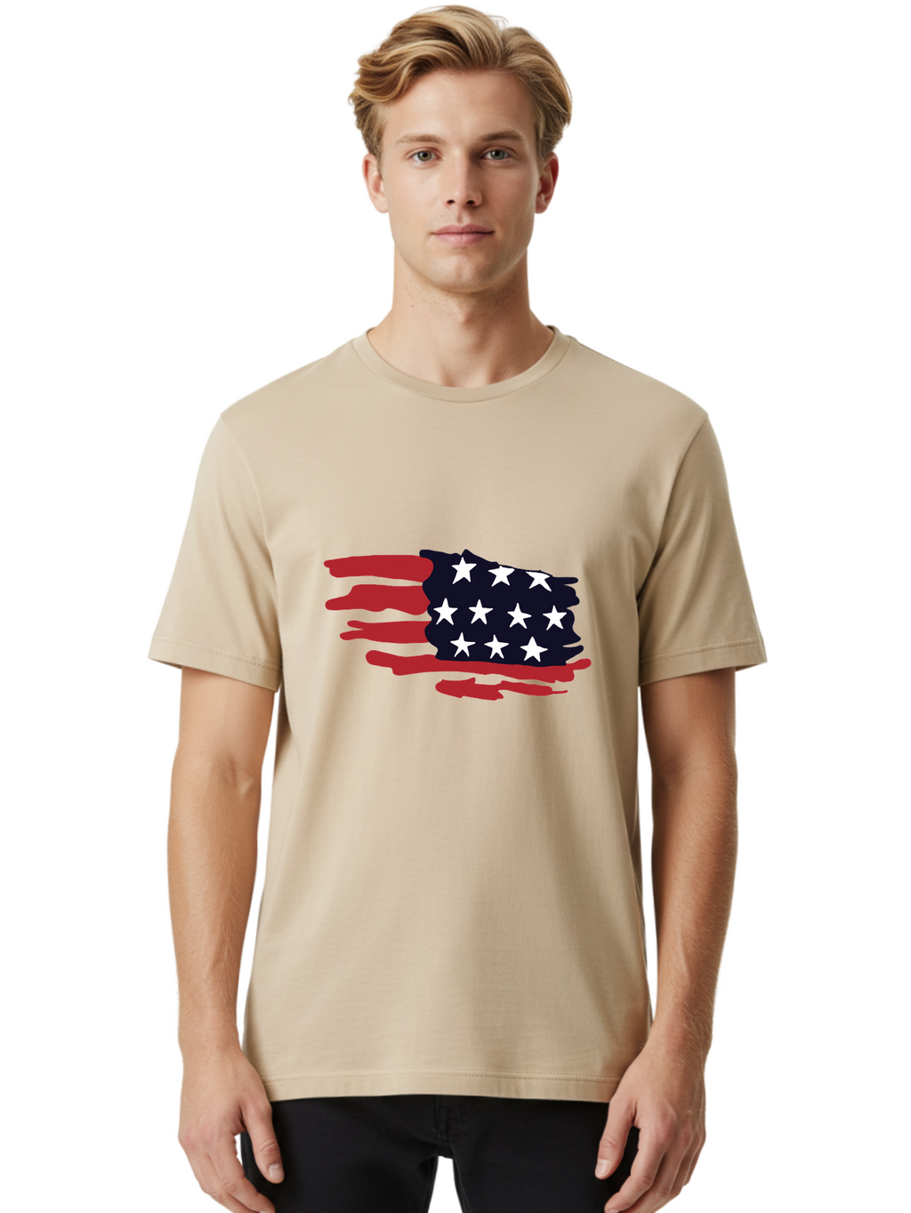 Stars-And-Stripes Men'S Graphic Tee, 100% Cotton, Comfortable Casual Summer Wear, Machine Washable, American Flag, Red And White Stripes, White Stars, Patriotic Symbol, Us National Flag, Freedom Representation, Abstract Design, -  Aaa126