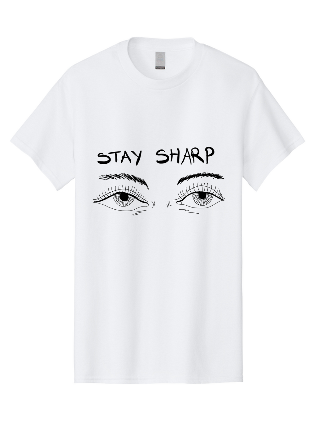 Stay-Sharp Men'S Graphic Tee, 100% Cotton, Comfortable Casual Summer Wear, Machine Washable, Stay Sharp, Motivation, Focus, Eye Illustration, Eyebrow, Detailed Drawing, Black And White, Inspirational Quote, Motivational Art, Mindfulness -  Aaa127