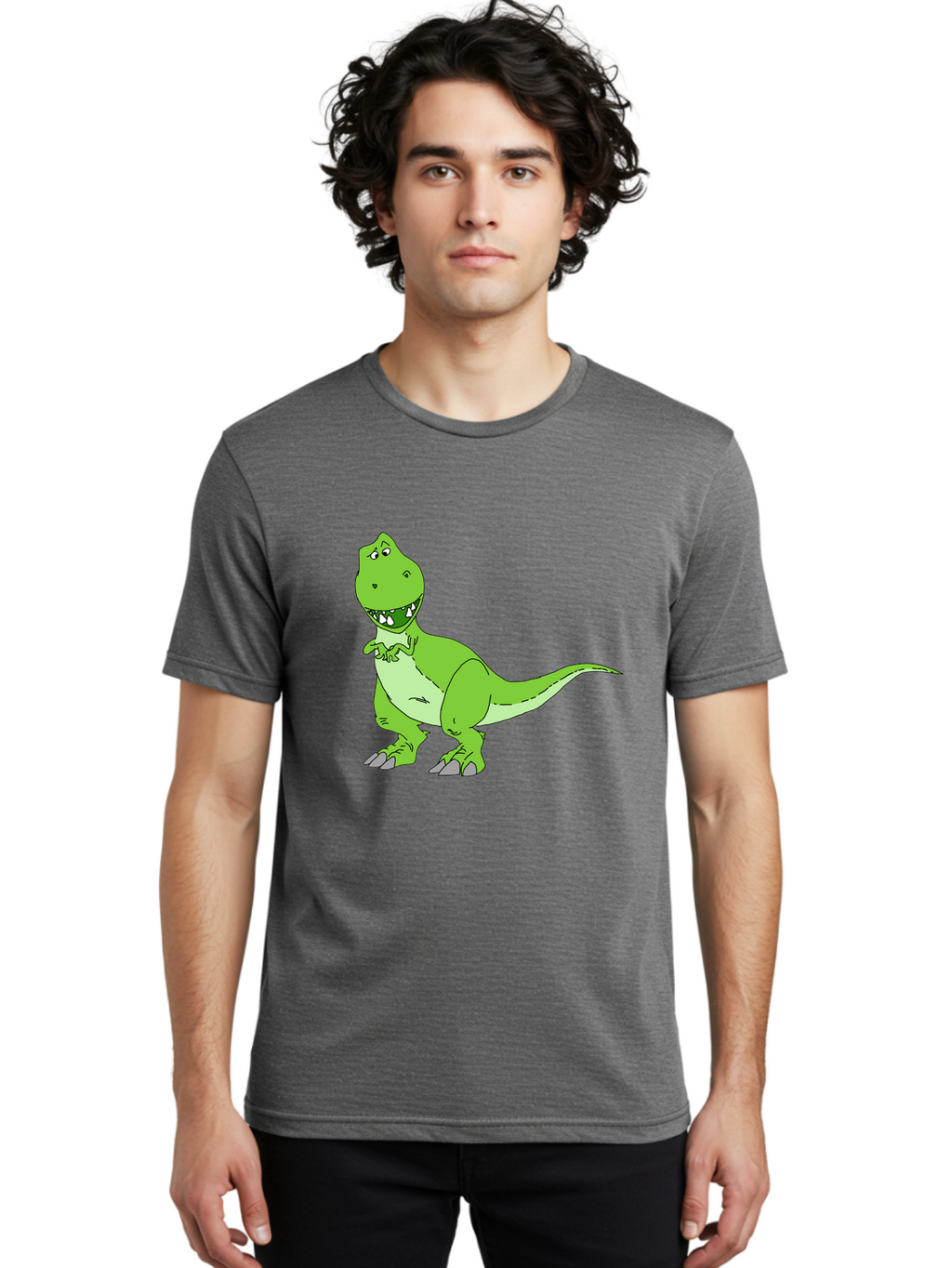 T-Rex Men'S Graphic Tee, 100% Cotton, Comfortable Casual Summer Wear, Machine Washable, Cartoon T-Rex, Green Dinosaur, Prehistoric Creature, Toothy Grin, Playful Expression, Dinosaur Illustration, Children'S Character, Fun And Friendly, -  Aaa128