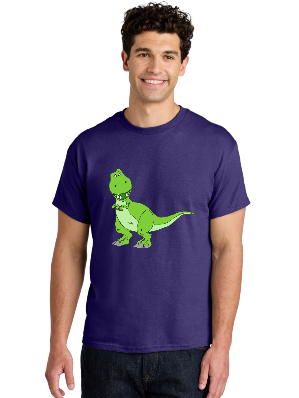 T-Rex Men'S Graphic Tee, 100% Cotton, Comfortable Casual Summer Wear, Machine Washable, Cartoon T-Rex, Green Dinosaur, Prehistoric Creature, Toothy Grin, Playful Expression, Dinosaur Illustration, Children'S Character, Fun And Friendly, -  Aaa128