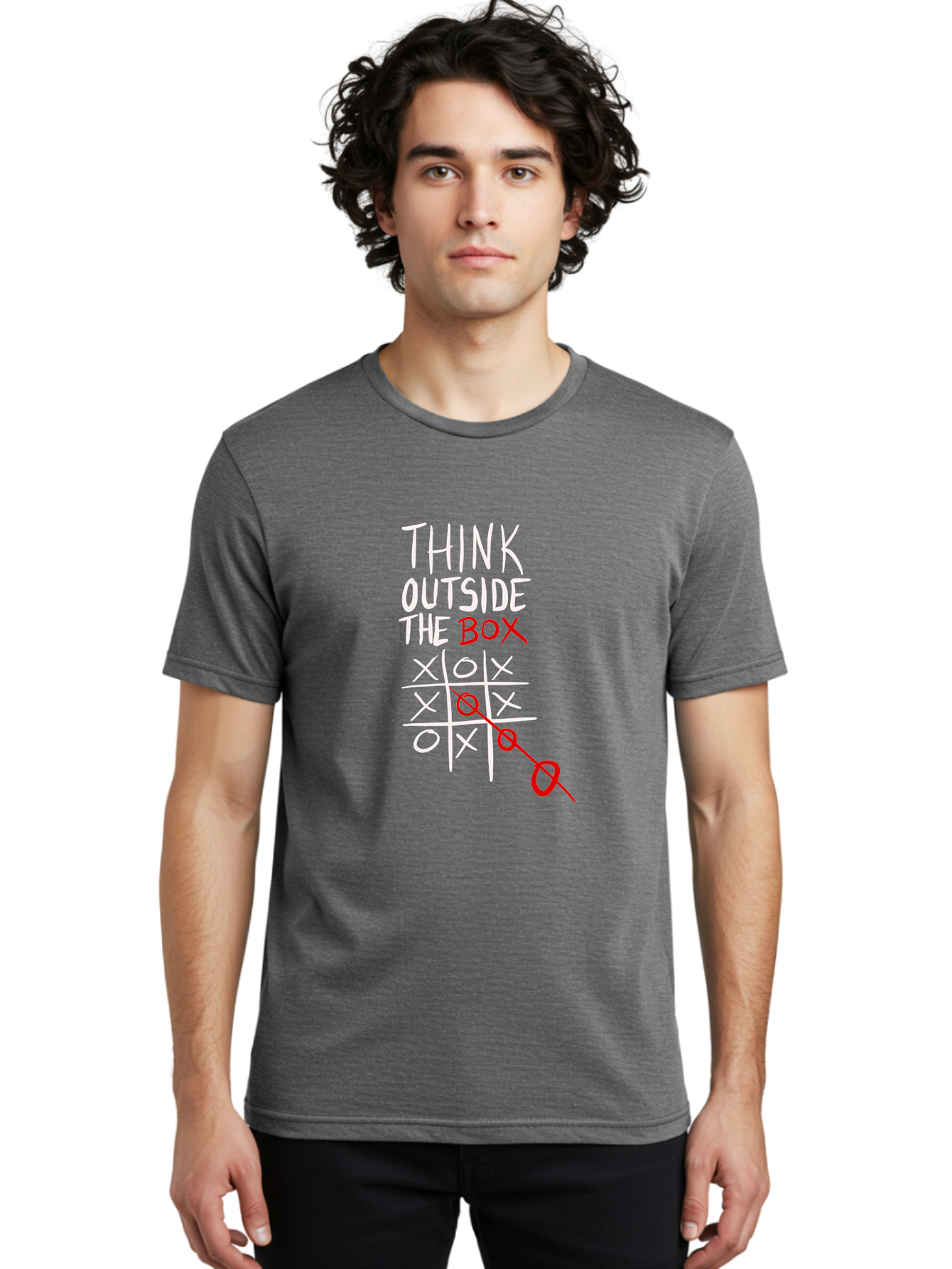 Think-Outside-The-Box Men'S Graphic Tee, 100% Cotton, Comfortable Casual Summer Wear, Machine Washable, Think Outside The Box, Creative Thinking, Tic Tac Toe Game, Innovative Ideas, Problem-Solving, Strategic Thinking, Outside The Box, -  Aaa129