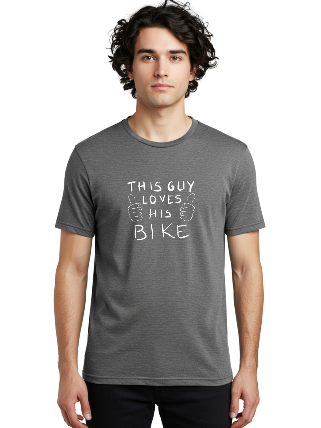This-Guy-Loves-His-Bike Men'S Graphic Tee, 100% Cotton, Comfortable Casual Summer Wear, Machine Washable, Bike Enthusiast, Cycling Passion, Thumbs Up Approval, Love For Biking, Bike Lover, Cyclist Pride, Bicycle Appreciation, -  Aaa130