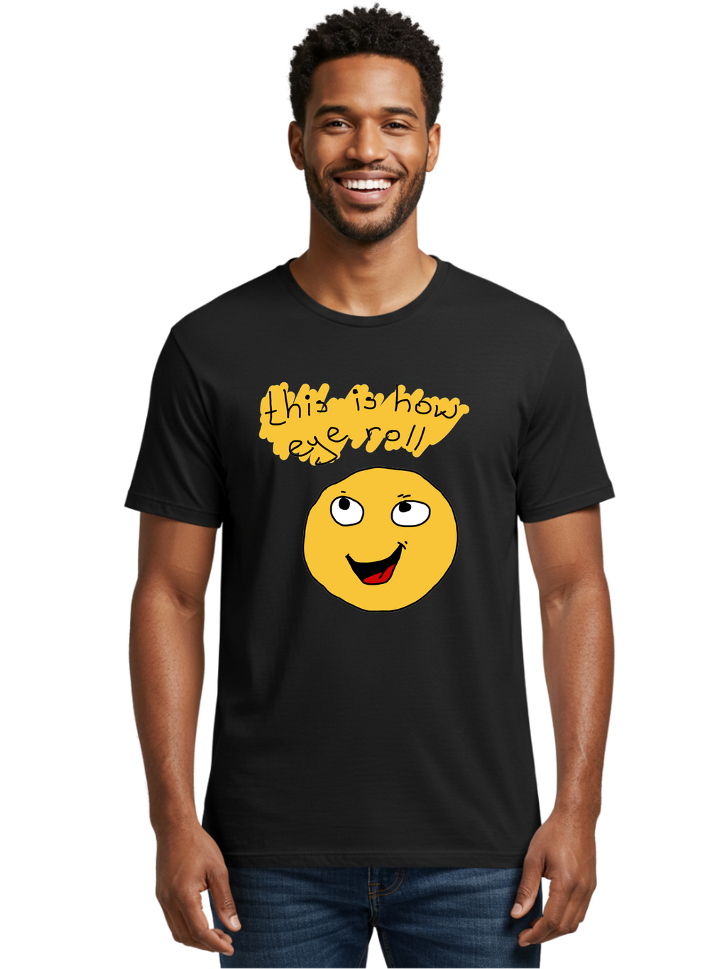 This-Is-How-Eye-Roll Men'S Graphic Tee, 100% Cotton, Comfortable Casual Summer Wear, Machine Washable, Funny Emoticon, Eye Roll Meme, Cartoon Character, Humorous Expression, Playful Humor, Sarcastic Face, Smiling Emoji, Laugh Out Loud -  Aaa131