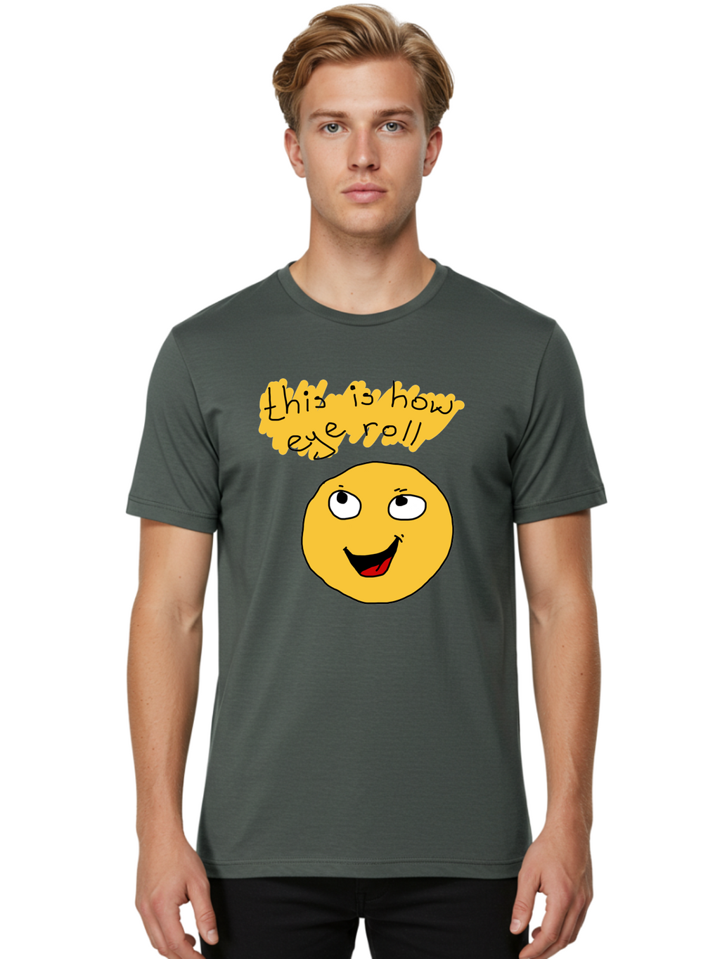 This-Is-How-Eye-Roll Men'S Graphic Tee, 100% Cotton, Comfortable Casual Summer Wear, Machine Washable, Funny Emoticon, Eye Roll Meme, Cartoon Character, Humorous Expression, Playful Humor, Sarcastic Face, Smiling Emoji, Laugh Out Loud -  Aaa131