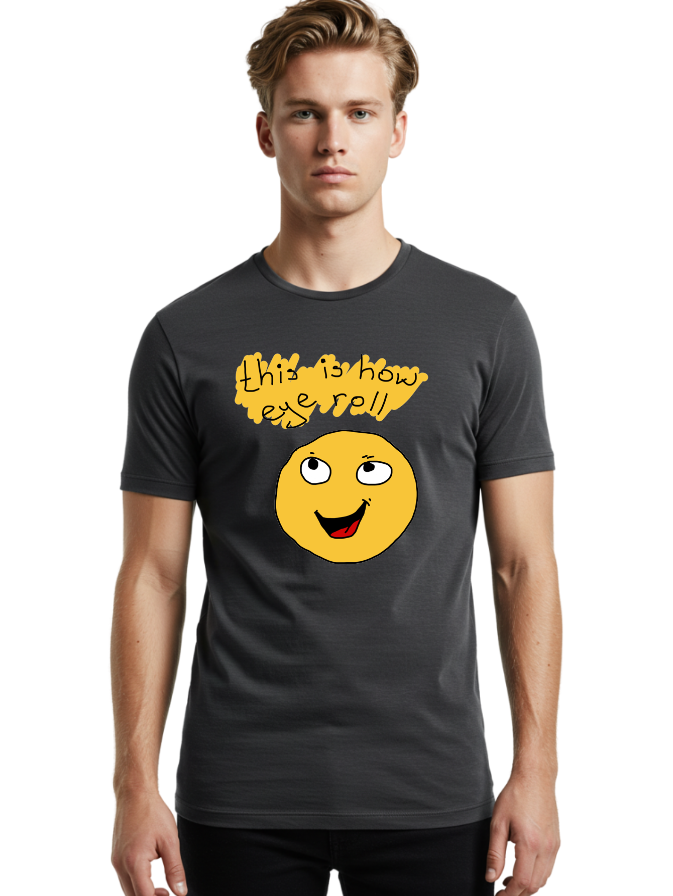 This-Is-How-Eye-Roll Men'S Graphic Tee, 100% Cotton, Comfortable Casual Summer Wear, Machine Washable, Funny Emoticon, Eye Roll Meme, Cartoon Character, Humorous Expression, Playful Humor, Sarcastic Face, Smiling Emoji, Laugh Out Loud -  Aaa131
