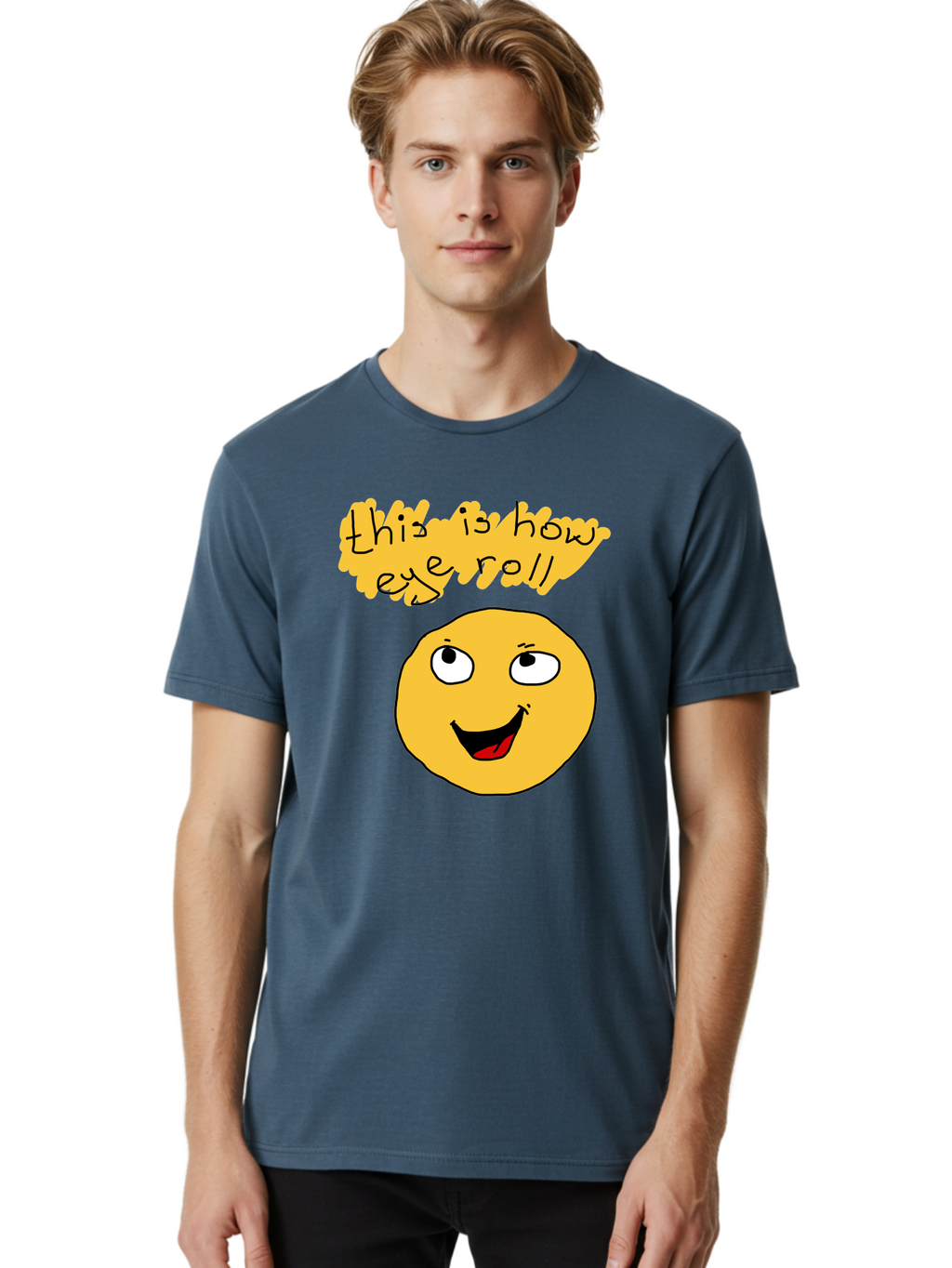 This-Is-How-Eye-Roll Men'S Graphic Tee, 100% Cotton, Comfortable Casual Summer Wear, Machine Washable, Funny Emoticon, Eye Roll Meme, Cartoon Character, Humorous Expression, Playful Humor, Sarcastic Face, Smiling Emoji, Laugh Out Loud -  Aaa131