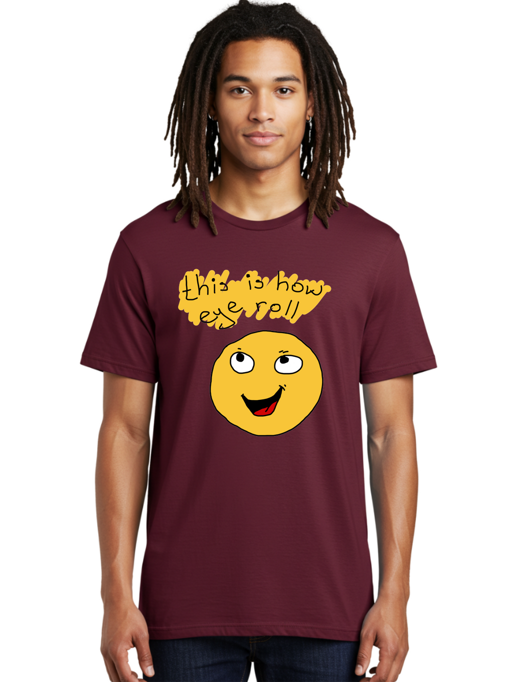 This-Is-How-Eye-Roll Men'S Graphic Tee, 100% Cotton, Comfortable Casual Summer Wear, Machine Washable, Funny Emoticon, Eye Roll Meme, Cartoon Character, Humorous Expression, Playful Humor, Sarcastic Face, Smiling Emoji, Laugh Out Loud -  Aaa131
