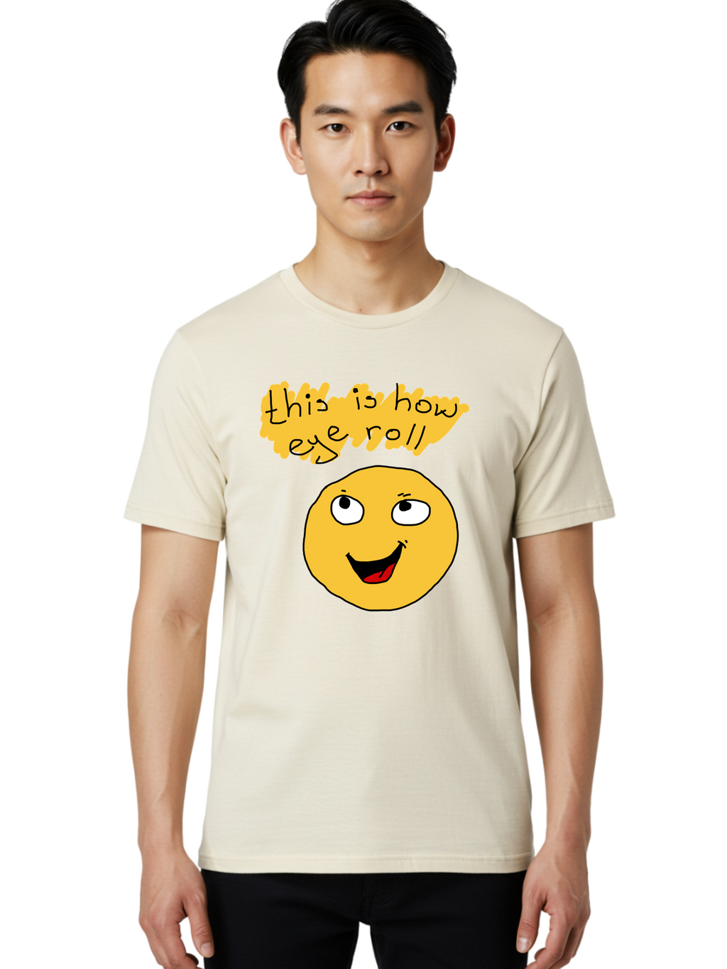 This-Is-How-Eye-Roll Men'S Graphic Tee, 100% Cotton, Comfortable Casual Summer Wear, Machine Washable, Funny Emoticon, Eye Roll Meme, Cartoon Character, Humorous Expression, Playful Humor, Sarcastic Face, Smiling Emoji, Laugh Out Loud -  Aaa131