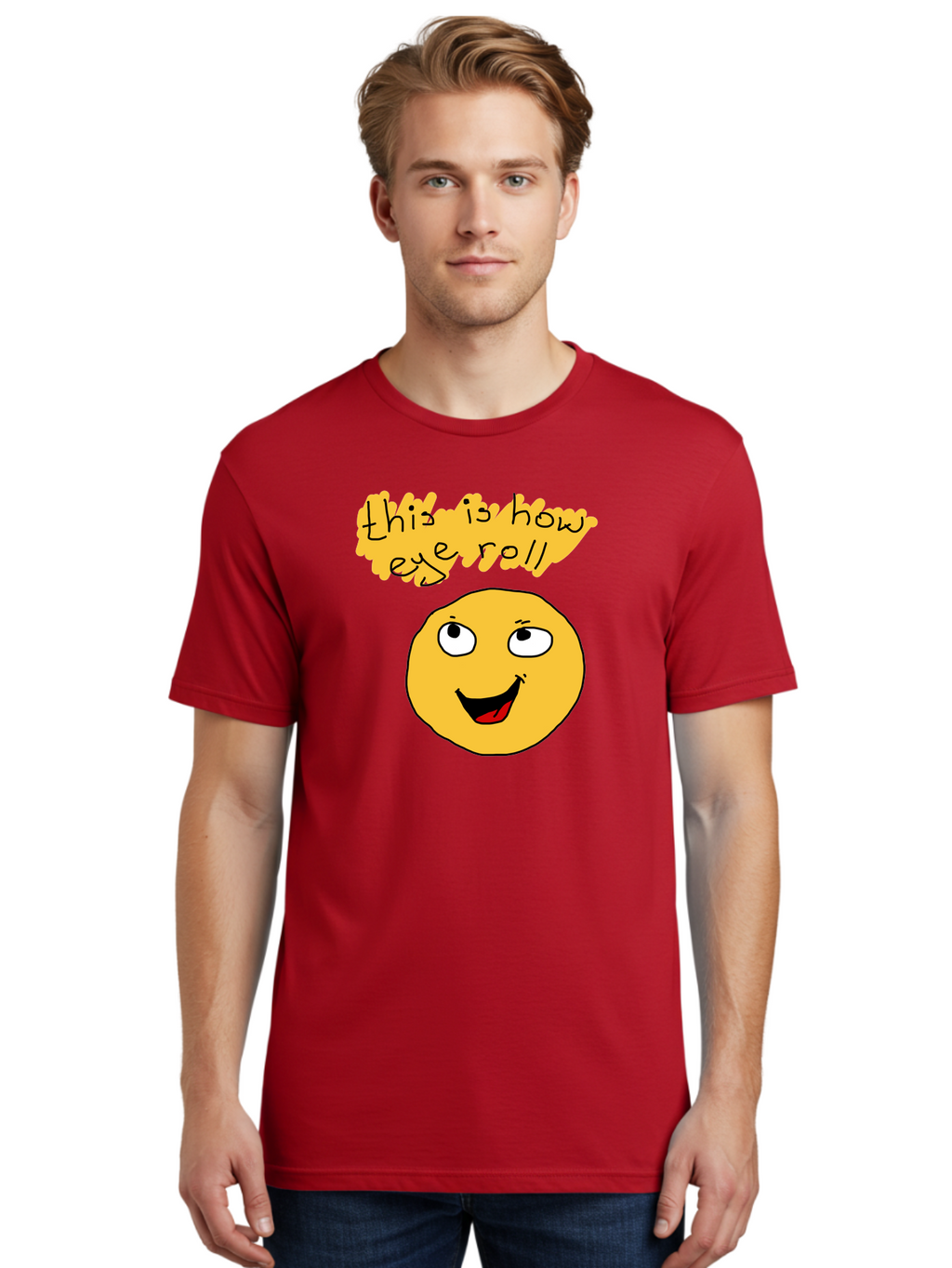 This-Is-How-Eye-Roll Men'S Graphic Tee, 100% Cotton, Comfortable Casual Summer Wear, Machine Washable, Funny Emoticon, Eye Roll Meme, Cartoon Character, Humorous Expression, Playful Humor, Sarcastic Face, Smiling Emoji, Laugh Out Loud -  Aaa131