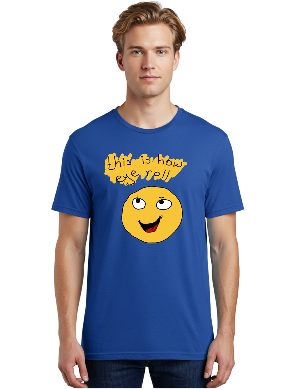 This-Is-How-Eye-Roll Men'S Graphic Tee, 100% Cotton, Comfortable Casual Summer Wear, Machine Washable, Funny Emoticon, Eye Roll Meme, Cartoon Character, Humorous Expression, Playful Humor, Sarcastic Face, Smiling Emoji, Laugh Out Loud -  Aaa131
