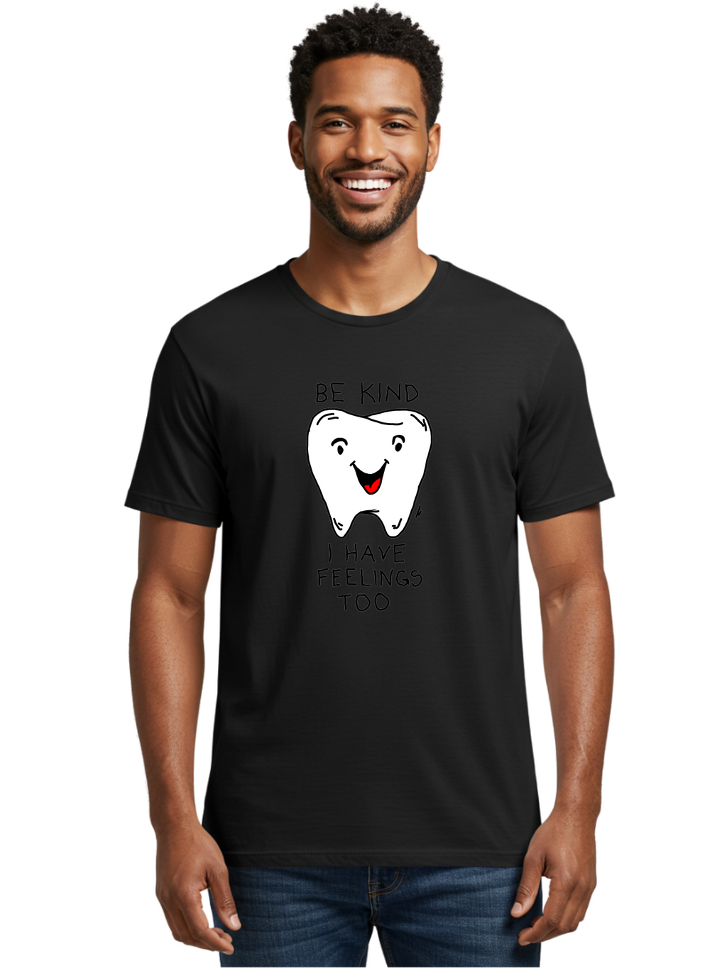 Tooth-With-Feeling Men'S Graphic Tee, 100% Cotton, Comfortable Casual Summer Wear, Machine Washable, Funny Tooth Character, Dental Care, Kindness Matters, Tooth With Feelings, Humorous Illustration, Cartoon Tooth, Be Kind, -  Aaa136