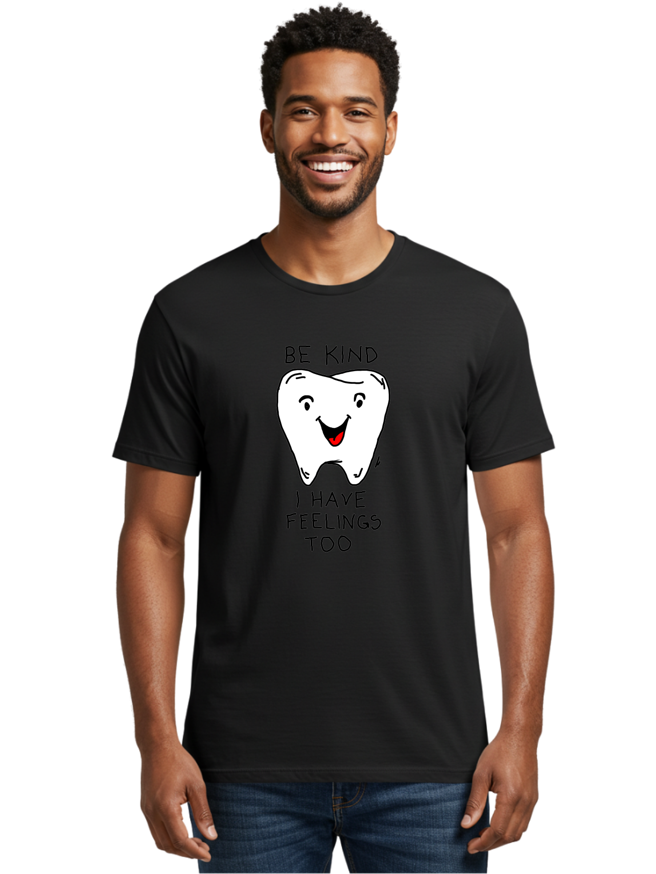 Tooth-With-Feeling Men'S Graphic Tee, 100% Cotton, Comfortable Casual Summer Wear, Machine Washable, Funny Tooth Character, Dental Care, Kindness Matters, Tooth With Feelings, Humorous Illustration, Cartoon Tooth, Be Kind, -  Aaa136