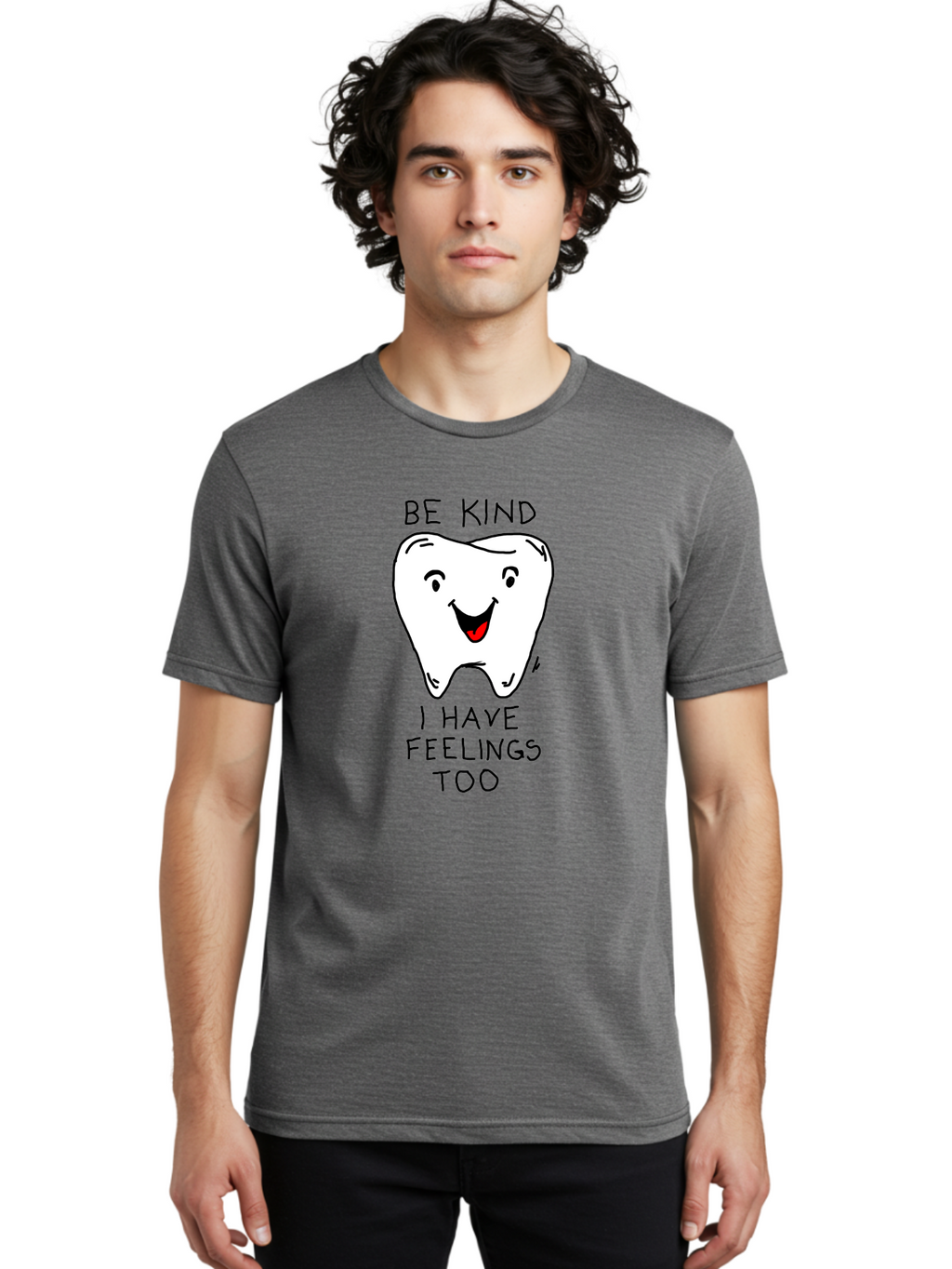 Tooth-With-Feeling Men'S Graphic Tee, 100% Cotton, Comfortable Casual Summer Wear, Machine Washable, Funny Tooth Character, Dental Care, Kindness Matters, Tooth With Feelings, Humorous Illustration, Cartoon Tooth, Be Kind, -  Aaa136
