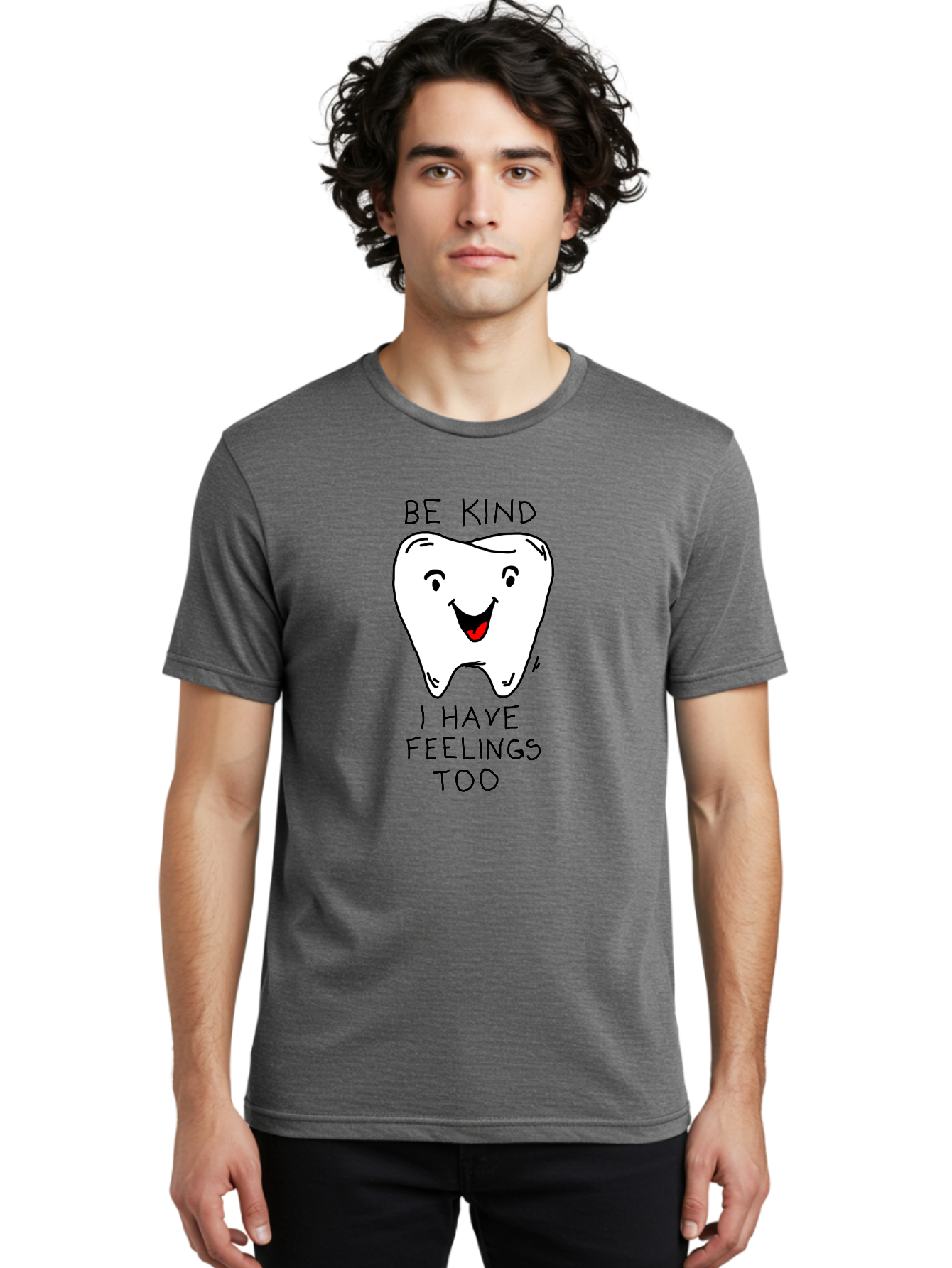 Tooth-With-Feeling Men'S Graphic Tee, 100% Cotton, Comfortable Casual Summer Wear, Machine Washable, Funny Tooth Character, Dental Care, Kindness Matters, Tooth With Feelings, Humorous Illustration, Cartoon Tooth, Be Kind, -  Aaa136