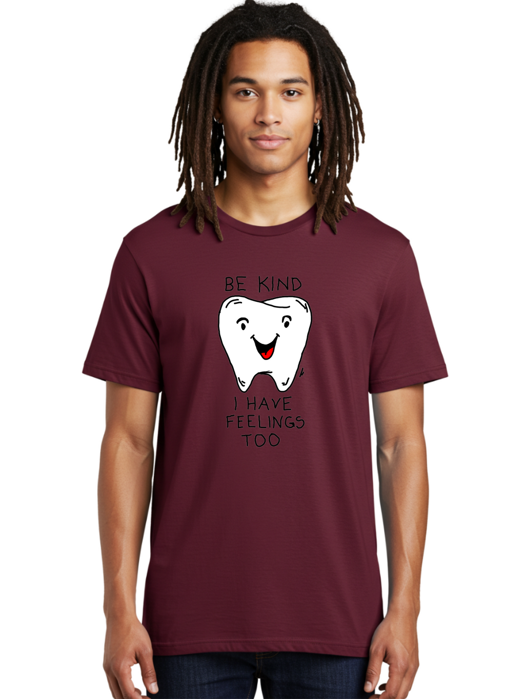 Tooth-With-Feeling Men'S Graphic Tee, 100% Cotton, Comfortable Casual Summer Wear, Machine Washable, Funny Tooth Character, Dental Care, Kindness Matters, Tooth With Feelings, Humorous Illustration, Cartoon Tooth, Be Kind, -  Aaa136