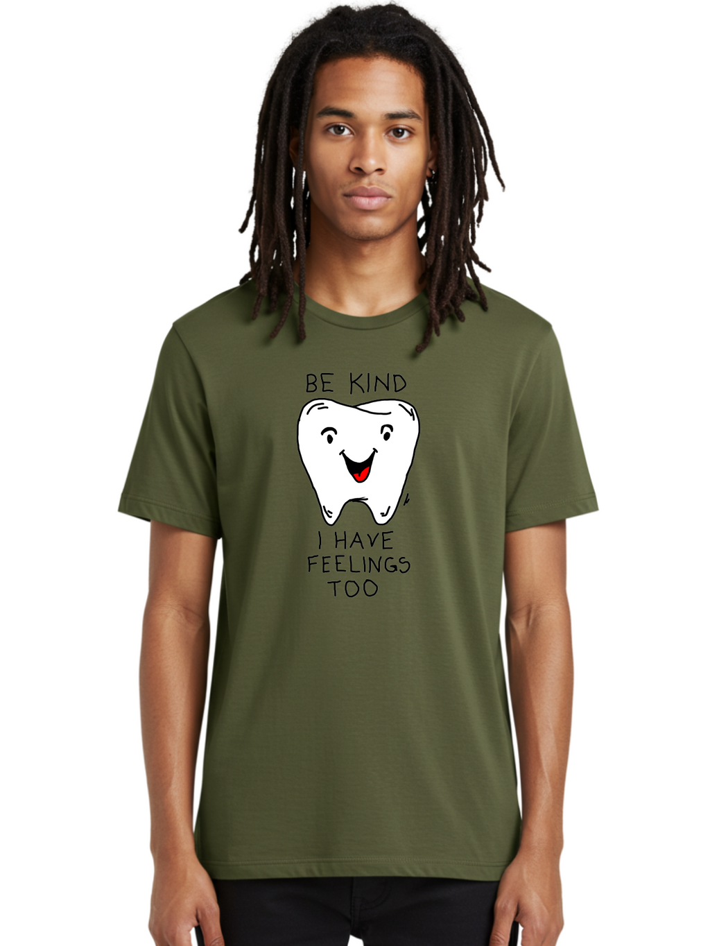 Tooth-With-Feeling Men'S Graphic Tee, 100% Cotton, Comfortable Casual Summer Wear, Machine Washable, Funny Tooth Character, Dental Care, Kindness Matters, Tooth With Feelings, Humorous Illustration, Cartoon Tooth, Be Kind, -  Aaa136