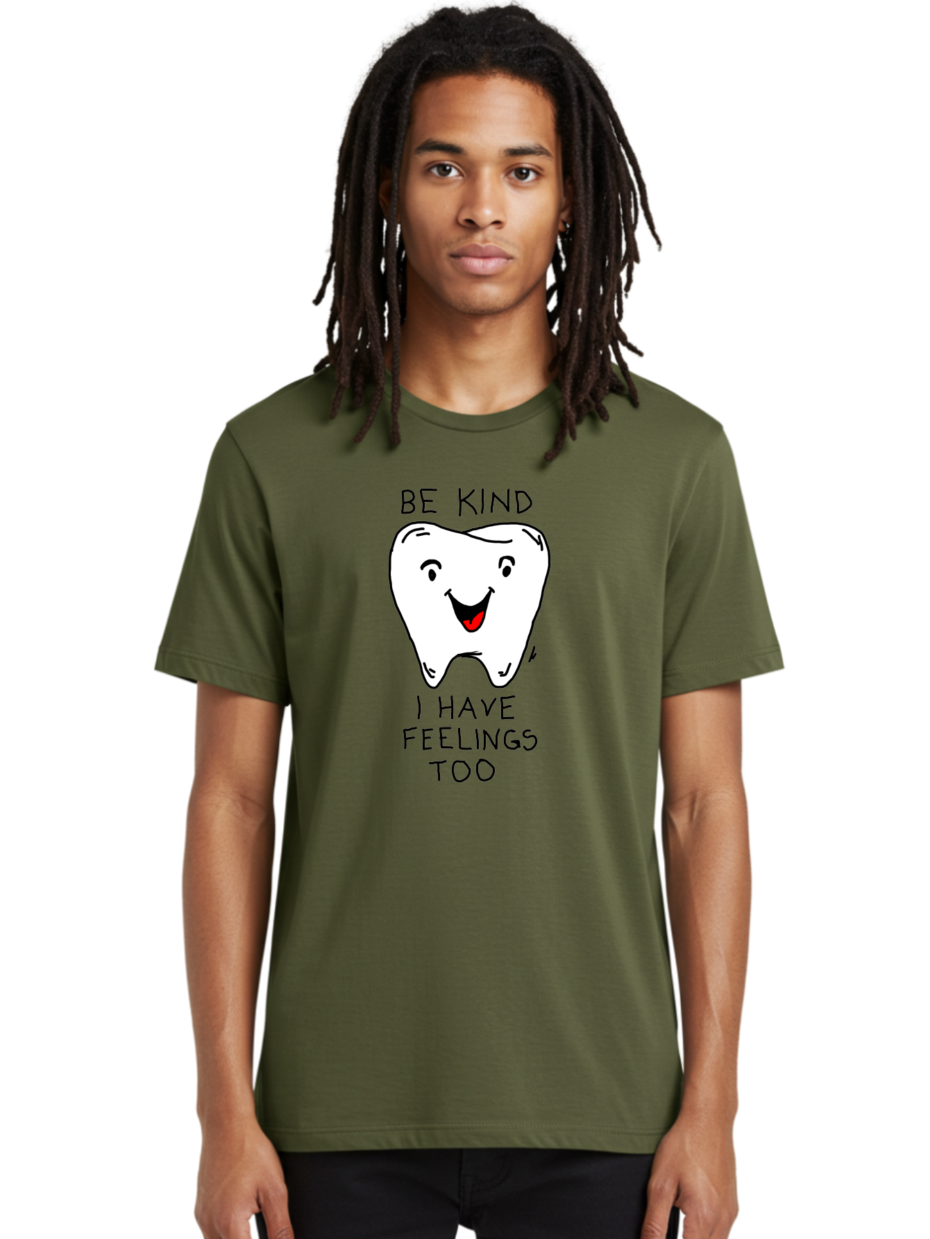 Tooth-With-Feeling Men'S Graphic Tee, 100% Cotton, Comfortable Casual Summer Wear, Machine Washable, Funny Tooth Character, Dental Care, Kindness Matters, Tooth With Feelings, Humorous Illustration, Cartoon Tooth, Be Kind, -  Aaa136