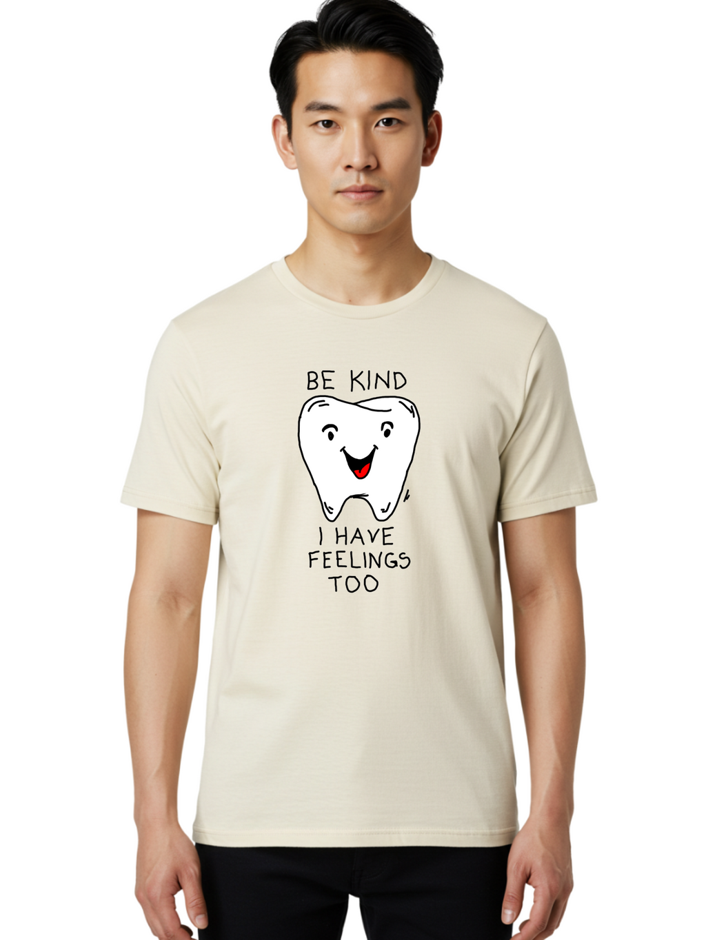 Tooth-With-Feeling Men'S Graphic Tee, 100% Cotton, Comfortable Casual Summer Wear, Machine Washable, Funny Tooth Character, Dental Care, Kindness Matters, Tooth With Feelings, Humorous Illustration, Cartoon Tooth, Be Kind, -  Aaa136