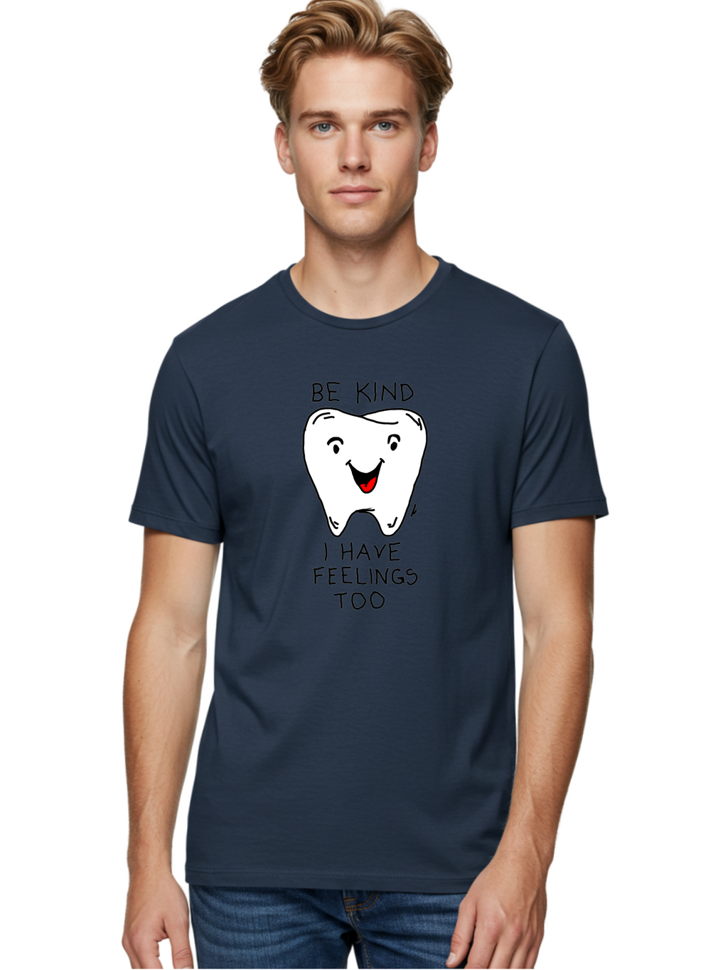 Tooth-With-Feeling Men'S Graphic Tee, 100% Cotton, Comfortable Casual Summer Wear, Machine Washable, Funny Tooth Character, Dental Care, Kindness Matters, Tooth With Feelings, Humorous Illustration, Cartoon Tooth, Be Kind, -  Aaa136