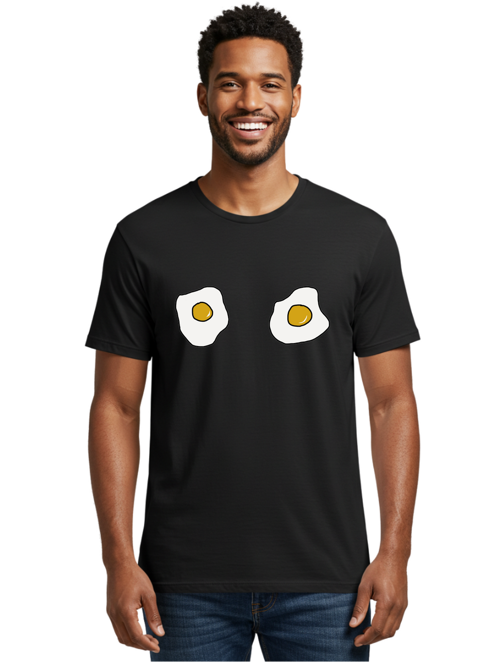 Two-Fried-Eggs Men'S Graphic Tee, 100% Cotton, Comfortable Casual Summer Wear, Machine Washable, Fried Eggs, Egg Yolks, Breakfast Food, Cartoon Eggs, Simple Illustration, Food Graphics, Egg Illustration -  Aaa137