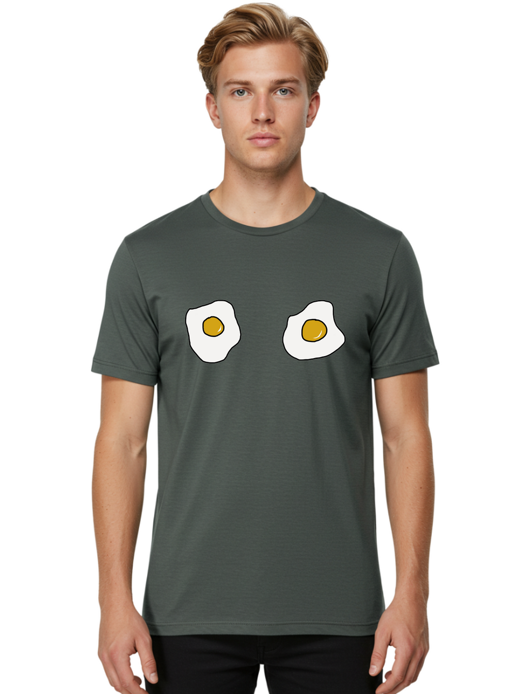 Two-Fried-Eggs Men'S Graphic Tee, 100% Cotton, Comfortable Casual Summer Wear, Machine Washable, Fried Eggs, Egg Yolks, Breakfast Food, Cartoon Eggs, Simple Illustration, Food Graphics, Egg Illustration -  Aaa137