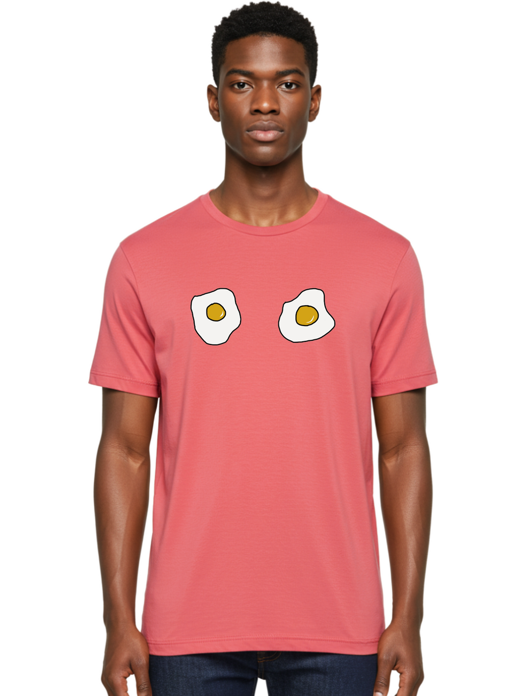 Two-Fried-Eggs Men'S Graphic Tee, 100% Cotton, Comfortable Casual Summer Wear, Machine Washable, Fried Eggs, Egg Yolks, Breakfast Food, Cartoon Eggs, Simple Illustration, Food Graphics, Egg Illustration -  Aaa137