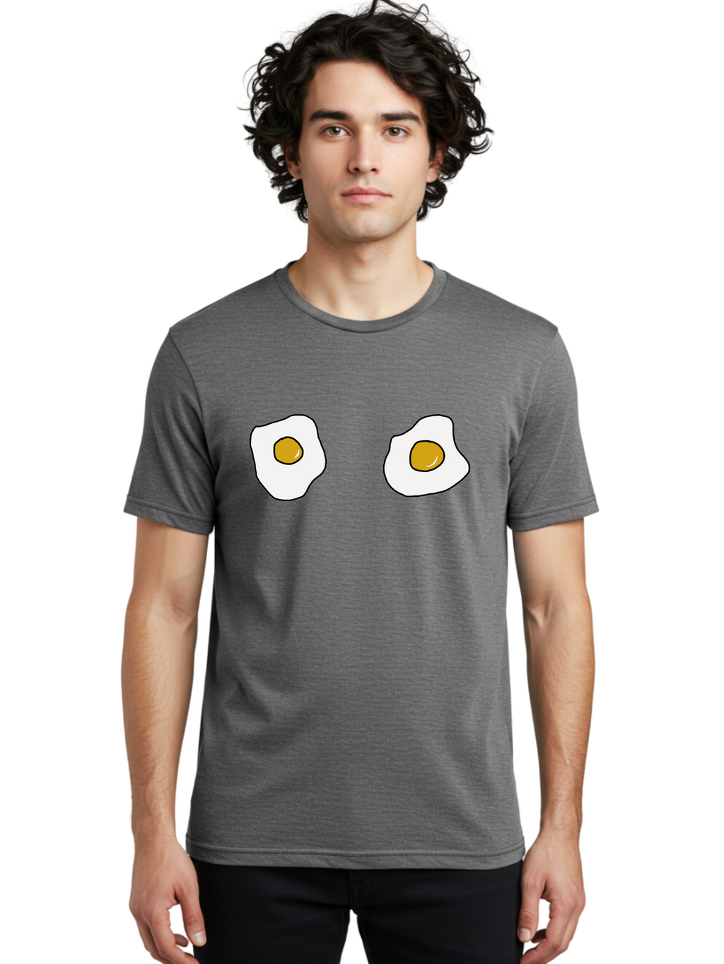 Two-Fried-Eggs Men'S Graphic Tee, 100% Cotton, Comfortable Casual Summer Wear, Machine Washable, Fried Eggs, Egg Yolks, Breakfast Food, Cartoon Eggs, Simple Illustration, Food Graphics, Egg Illustration -  Aaa137