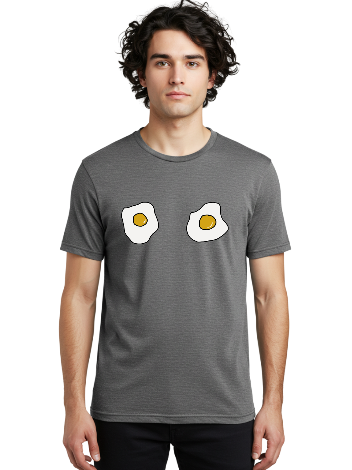 Two-Fried-Eggs Men'S Graphic Tee, 100% Cotton, Comfortable Casual Summer Wear, Machine Washable, Fried Eggs, Egg Yolks, Breakfast Food, Cartoon Eggs, Simple Illustration, Food Graphics, Egg Illustration -  Aaa137