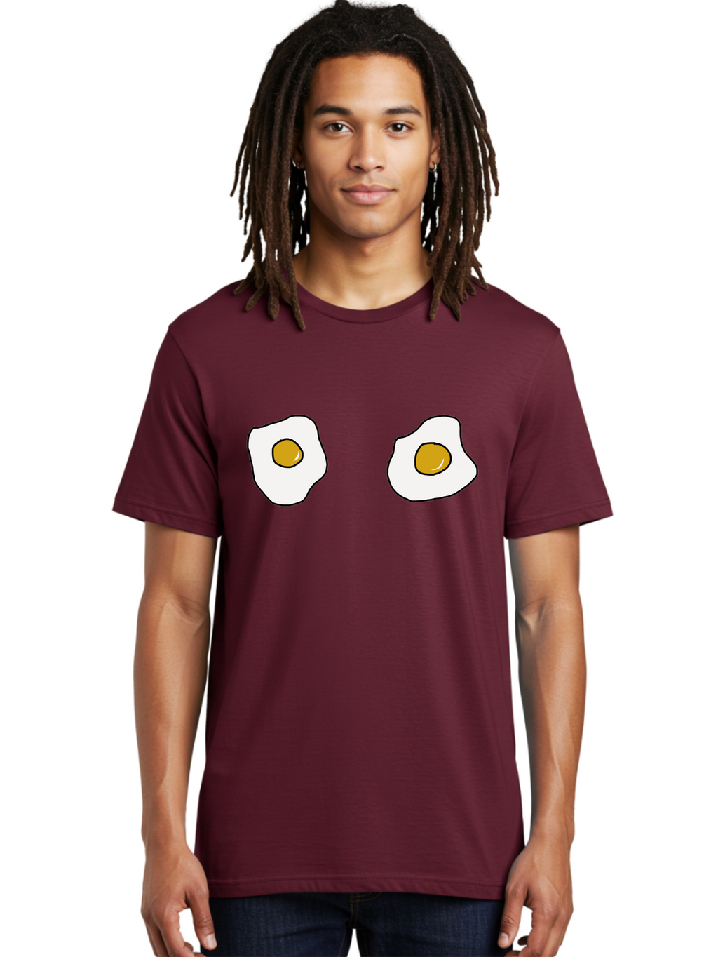 Two-Fried-Eggs Men'S Graphic Tee, 100% Cotton, Comfortable Casual Summer Wear, Machine Washable, Fried Eggs, Egg Yolks, Breakfast Food, Cartoon Eggs, Simple Illustration, Food Graphics, Egg Illustration -  Aaa137