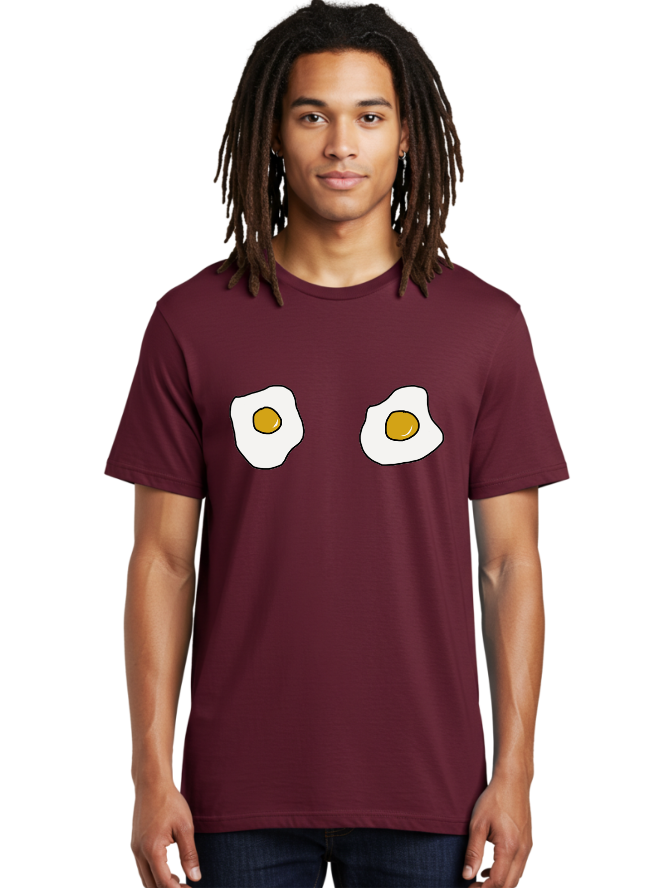 Two-Fried-Eggs Men'S Graphic Tee, 100% Cotton, Comfortable Casual Summer Wear, Machine Washable, Fried Eggs, Egg Yolks, Breakfast Food, Cartoon Eggs, Simple Illustration, Food Graphics, Egg Illustration -  Aaa137