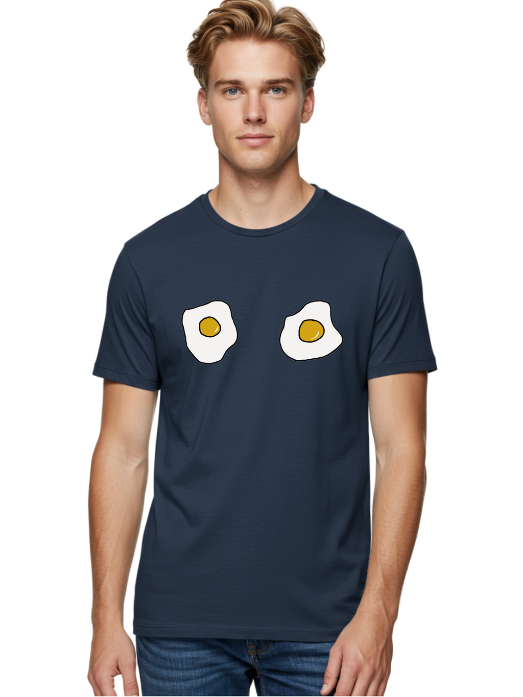 Two-Fried-Eggs Men'S Graphic Tee, 100% Cotton, Comfortable Casual Summer Wear, Machine Washable, Fried Eggs, Egg Yolks, Breakfast Food, Cartoon Eggs, Simple Illustration, Food Graphics, Egg Illustration -  Aaa137