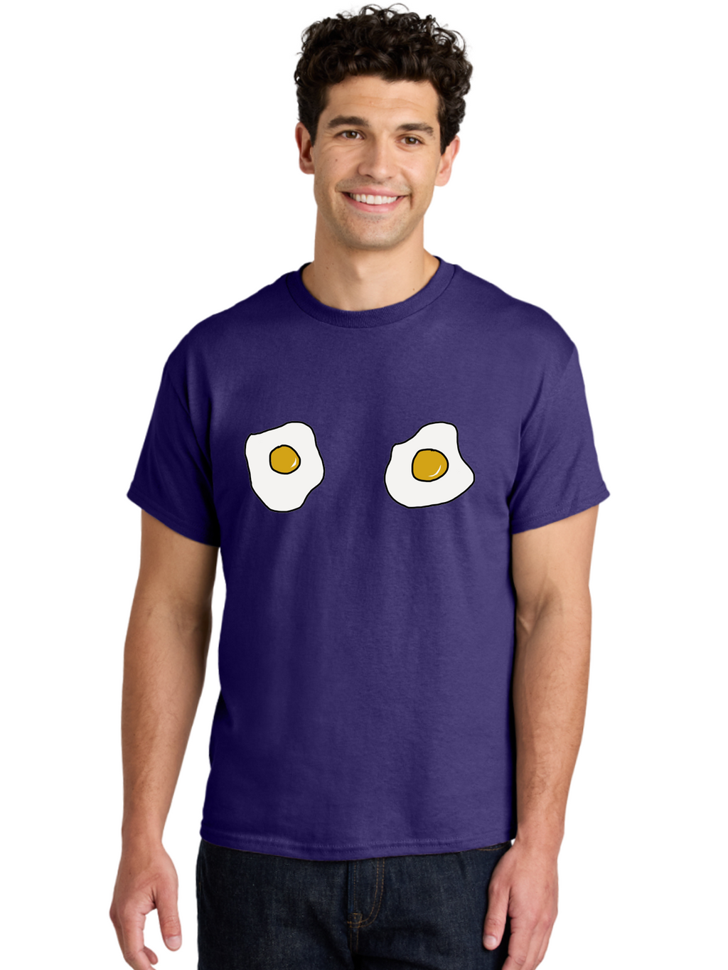 Two-Fried-Eggs Men'S Graphic Tee, 100% Cotton, Comfortable Casual Summer Wear, Machine Washable, Fried Eggs, Egg Yolks, Breakfast Food, Cartoon Eggs, Simple Illustration, Food Graphics, Egg Illustration -  Aaa137