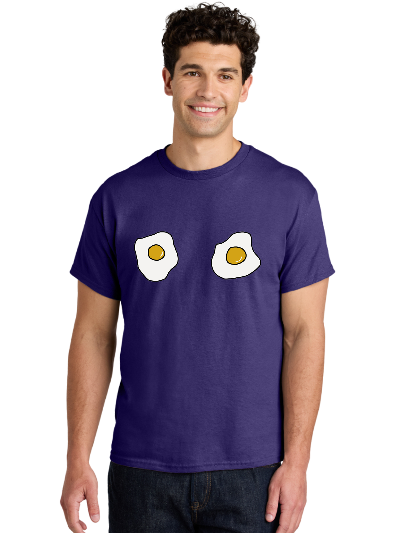 Two-Fried-Eggs Men'S Graphic Tee, 100% Cotton, Comfortable Casual Summer Wear, Machine Washable, Fried Eggs, Egg Yolks, Breakfast Food, Cartoon Eggs, Simple Illustration, Food Graphics, Egg Illustration -  Aaa137