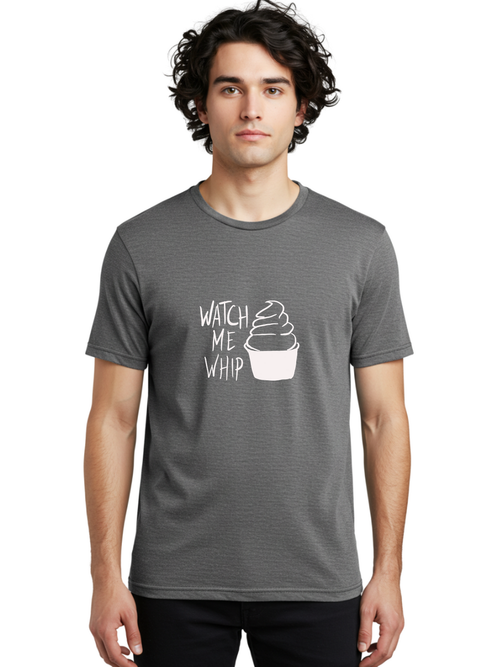 Watch-Me-Whip Men'S Graphic Tee, 100% Cotton, Comfortable Casual Summer Wear, Machine Washable, Whipped Cream, Soft Serve, Cup, Sweet Treat, Frozen Yogurt, Dessert, Fun Phrase, Playful Design, White Illustration, Watch Me Whip -  Aaa138