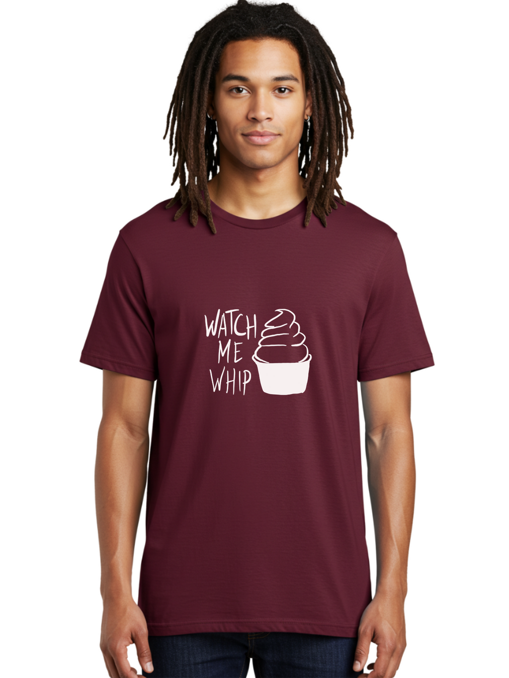Watch-Me-Whip Men'S Graphic Tee, 100% Cotton, Comfortable Casual Summer Wear, Machine Washable, Whipped Cream, Soft Serve, Cup, Sweet Treat, Frozen Yogurt, Dessert, Fun Phrase, Playful Design, White Illustration, Watch Me Whip -  Aaa138