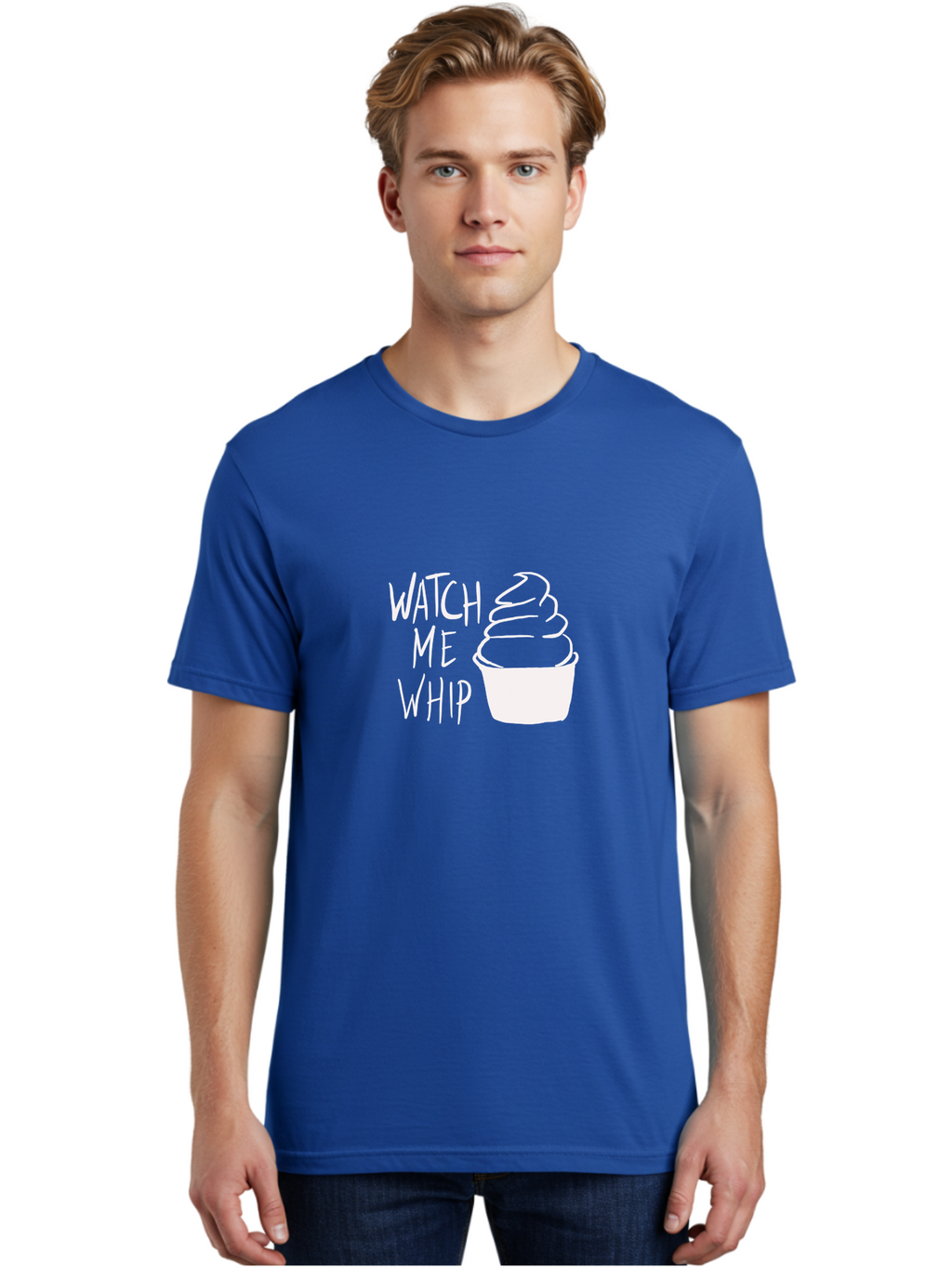 Watch-Me-Whip Men'S Graphic Tee, 100% Cotton, Comfortable Casual Summer Wear, Machine Washable, Whipped Cream, Soft Serve, Cup, Sweet Treat, Frozen Yogurt, Dessert, Fun Phrase, Playful Design, White Illustration, Watch Me Whip -  Aaa138
