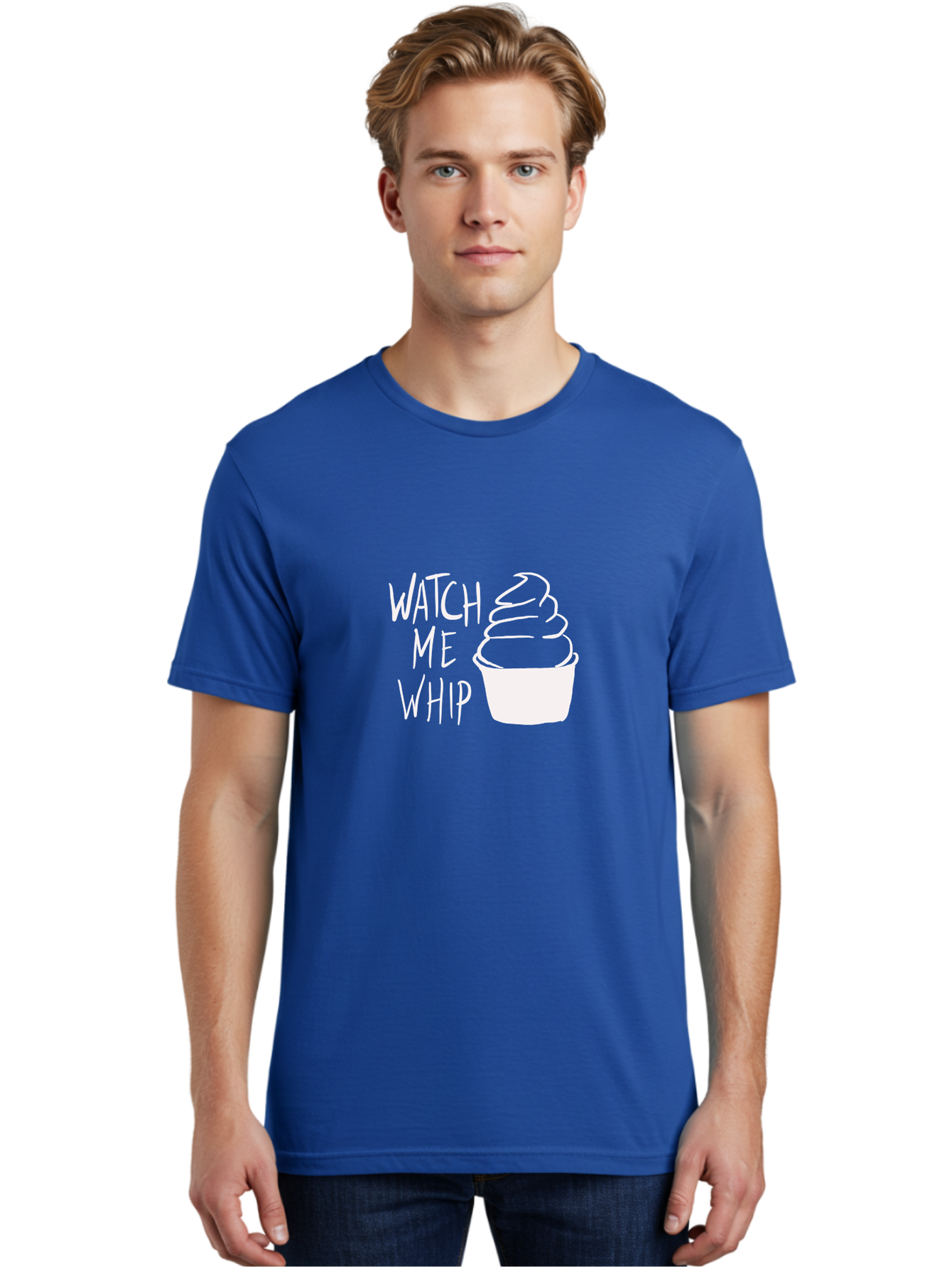 Watch-Me-Whip Men'S Graphic Tee, 100% Cotton, Comfortable Casual Summer Wear, Machine Washable, Whipped Cream, Soft Serve, Cup, Sweet Treat, Frozen Yogurt, Dessert, Fun Phrase, Playful Design, White Illustration, Watch Me Whip -  Aaa138