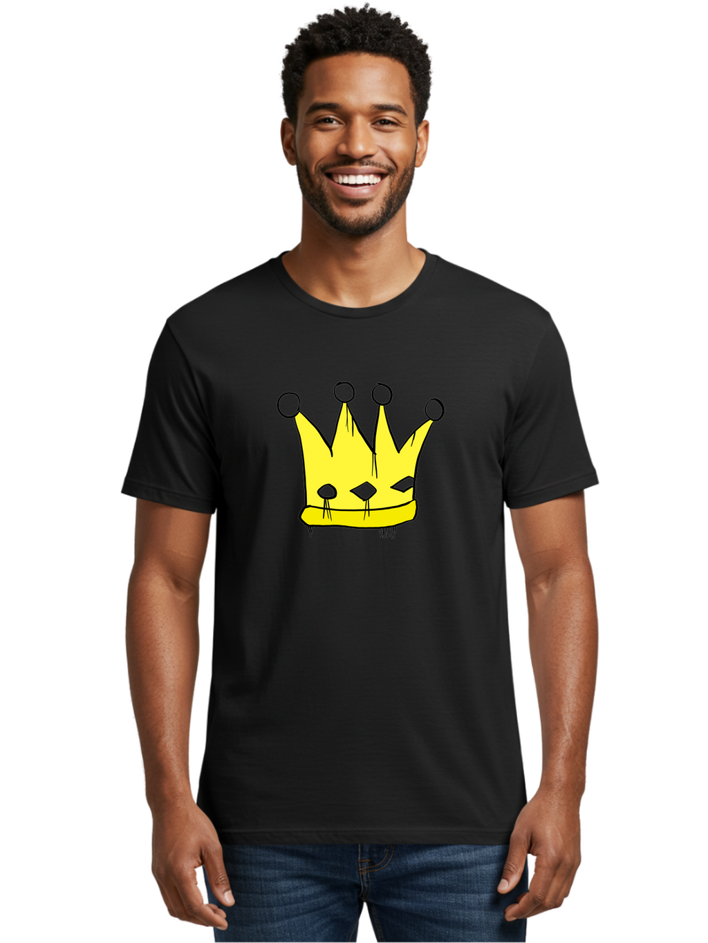 Yellow-Crown Men'S Graphic Tee, 100% Cotton, Comfortable Casual Summer Wear, Machine Washable, Yellow Crown, Royal Symbol, Regal Headwear, Cartoon Style, Simple Design, Bold Lines, Simple Graphics, Monarch Emblem -  Aaa146